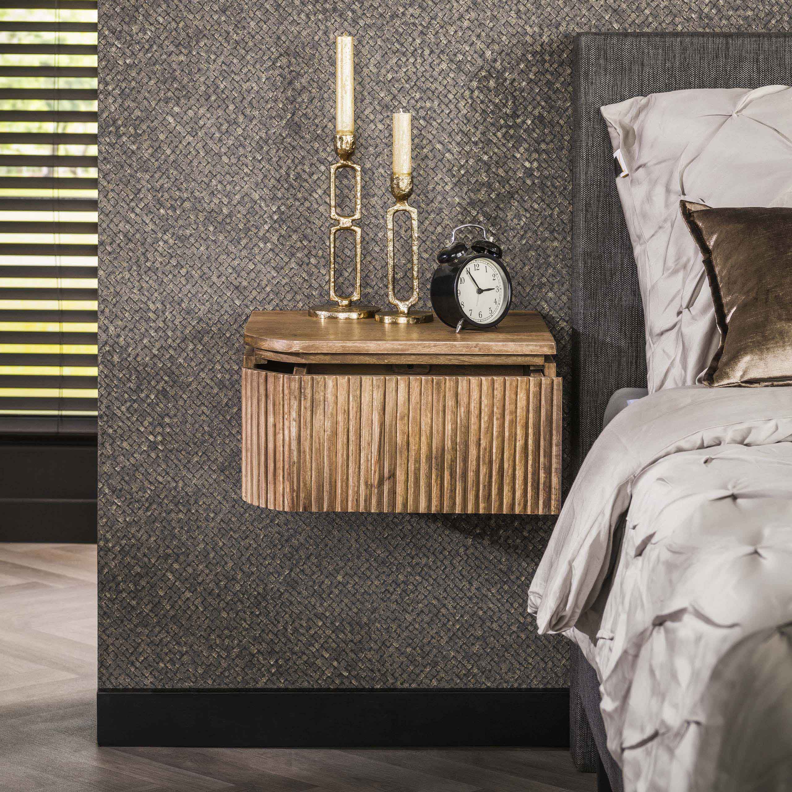 Juego de mesita de noche/2 ondas L+R redondeadas / Mango macizo color arena