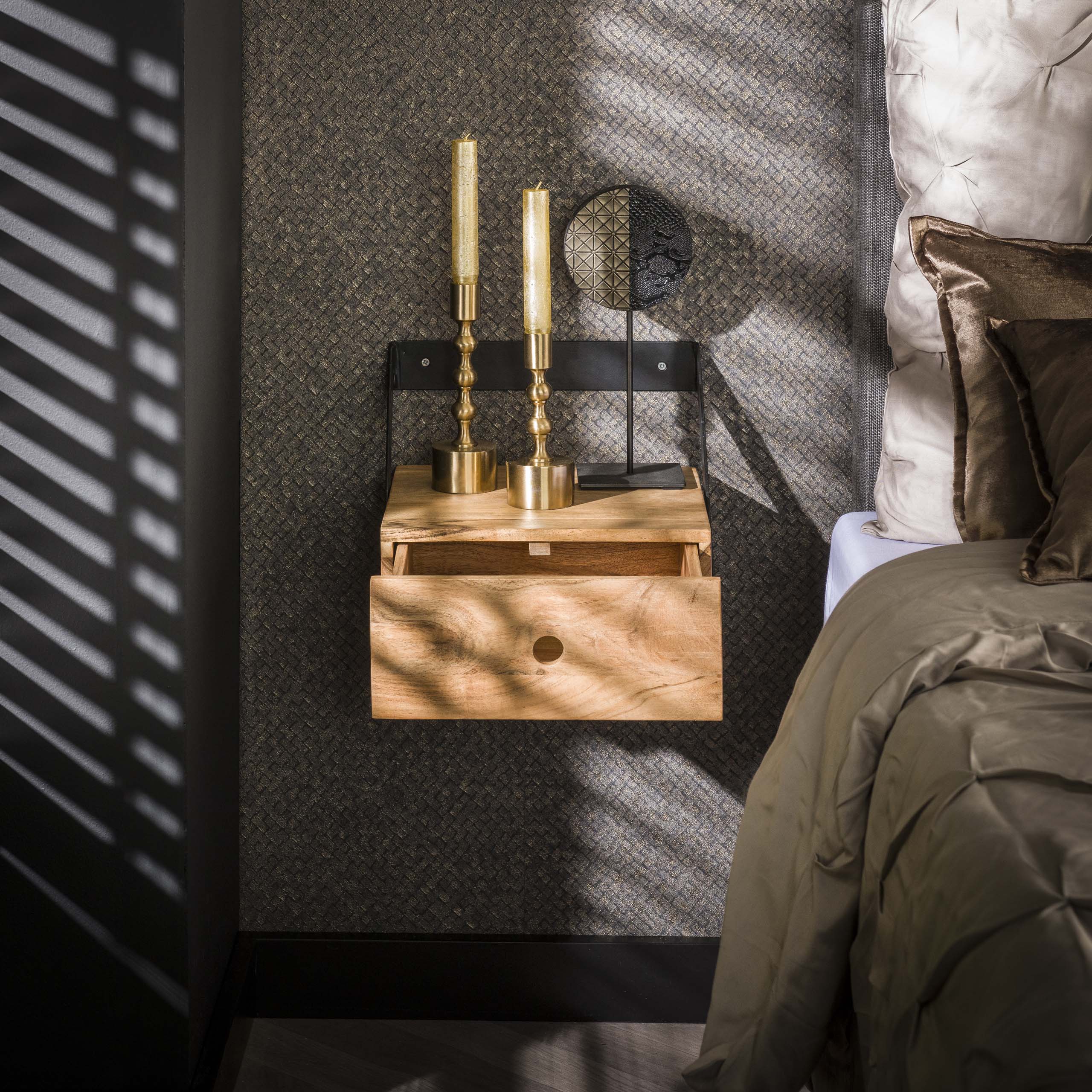 Juego de mesita de noche/2 tiras para colgar XS / Acacia maciza natural