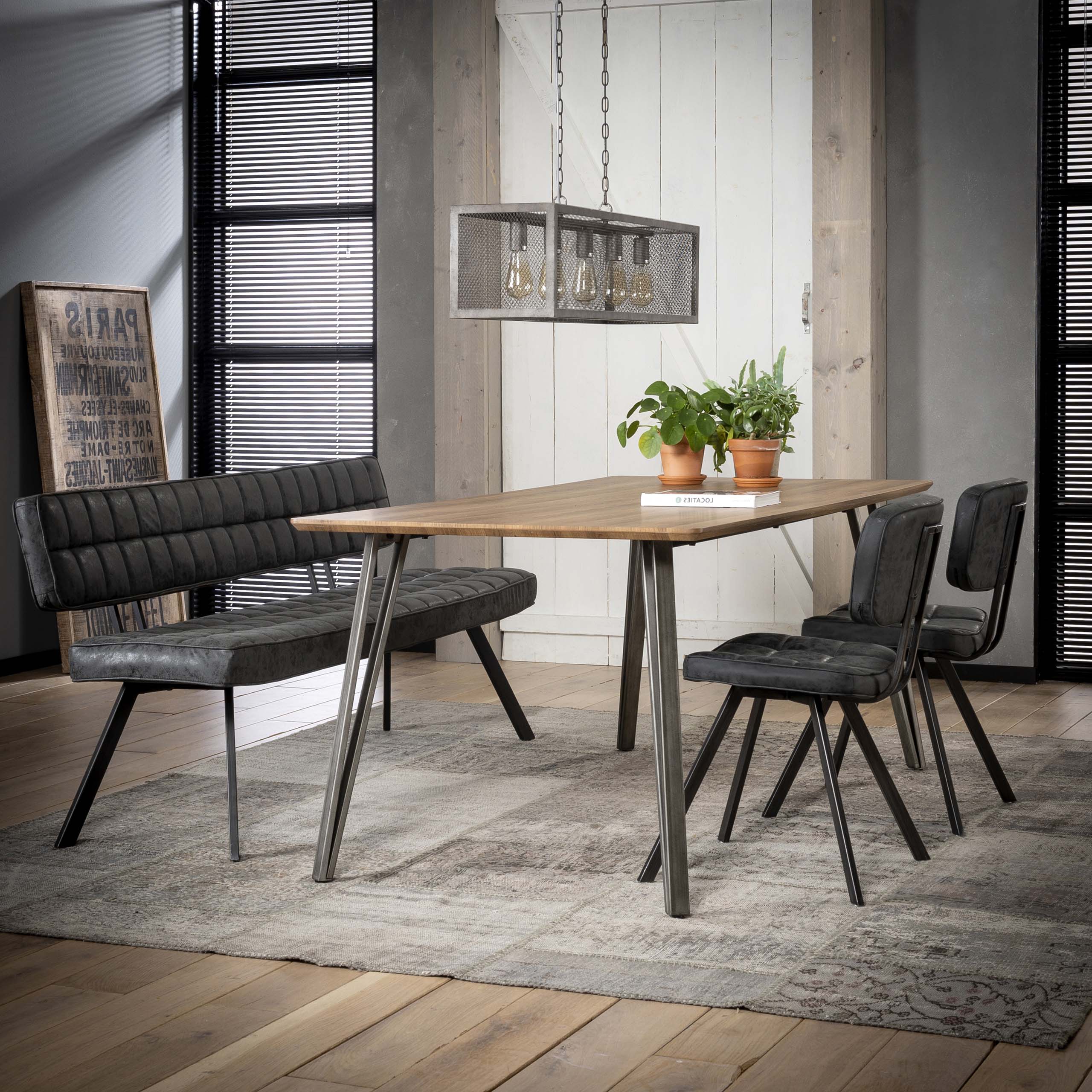 Sofá de comedor de 180 cm con punto de cruz y respaldo abierto. / Cera PU negra