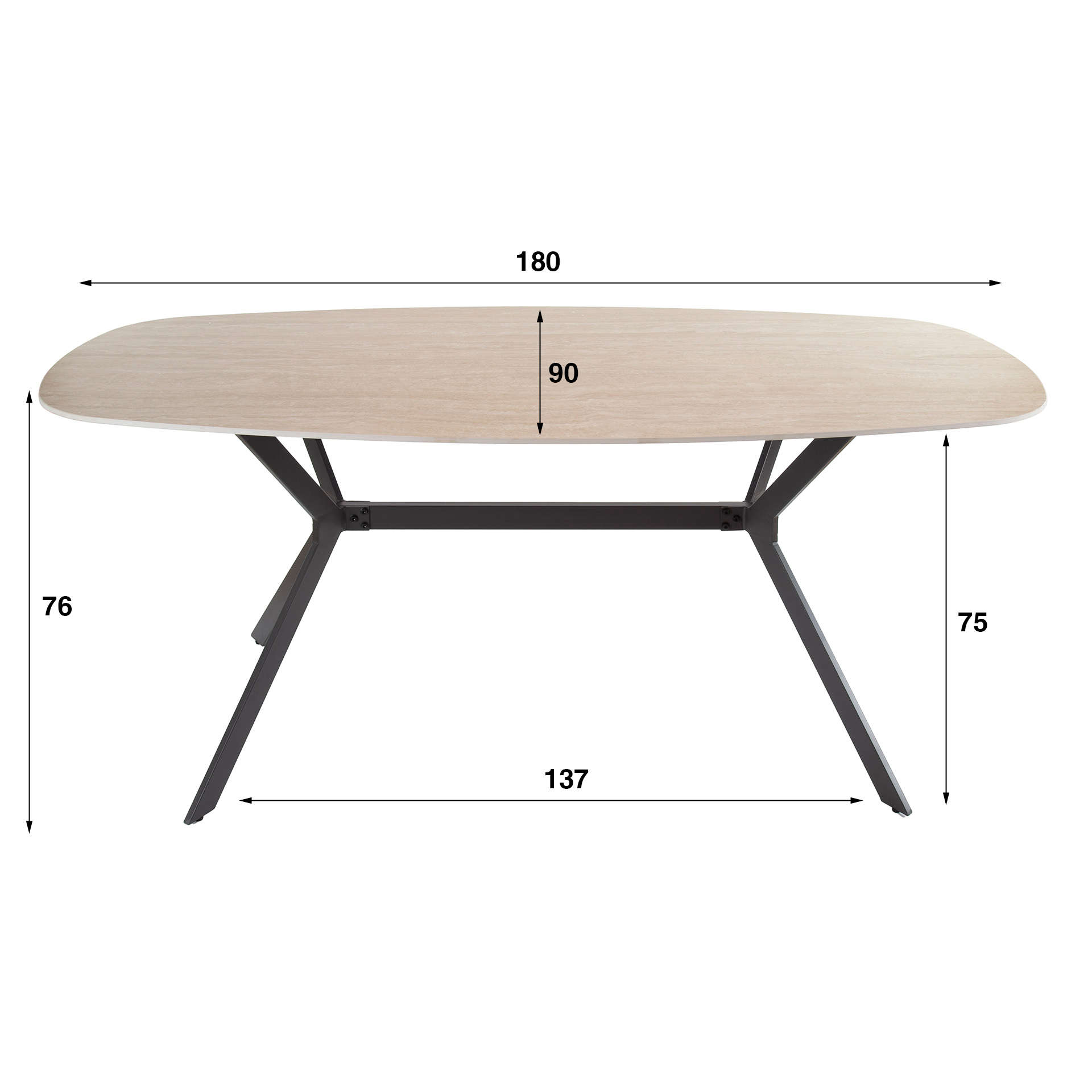 Mesa de comedor ovalada danesa Romano 180 cm - Cerámica travertino