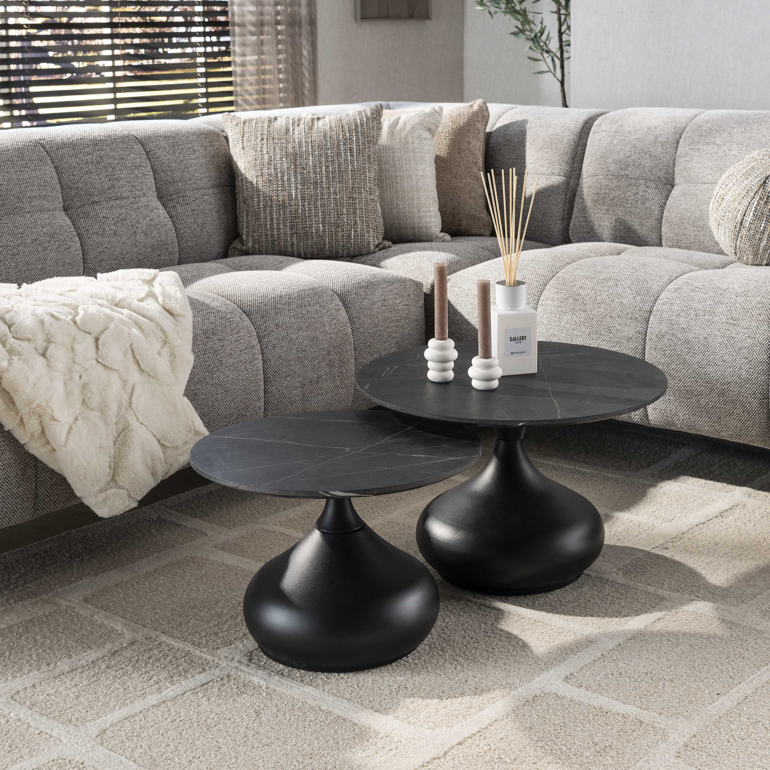 Juego de mesa de centro/2 forma gota / 3D negro marrón