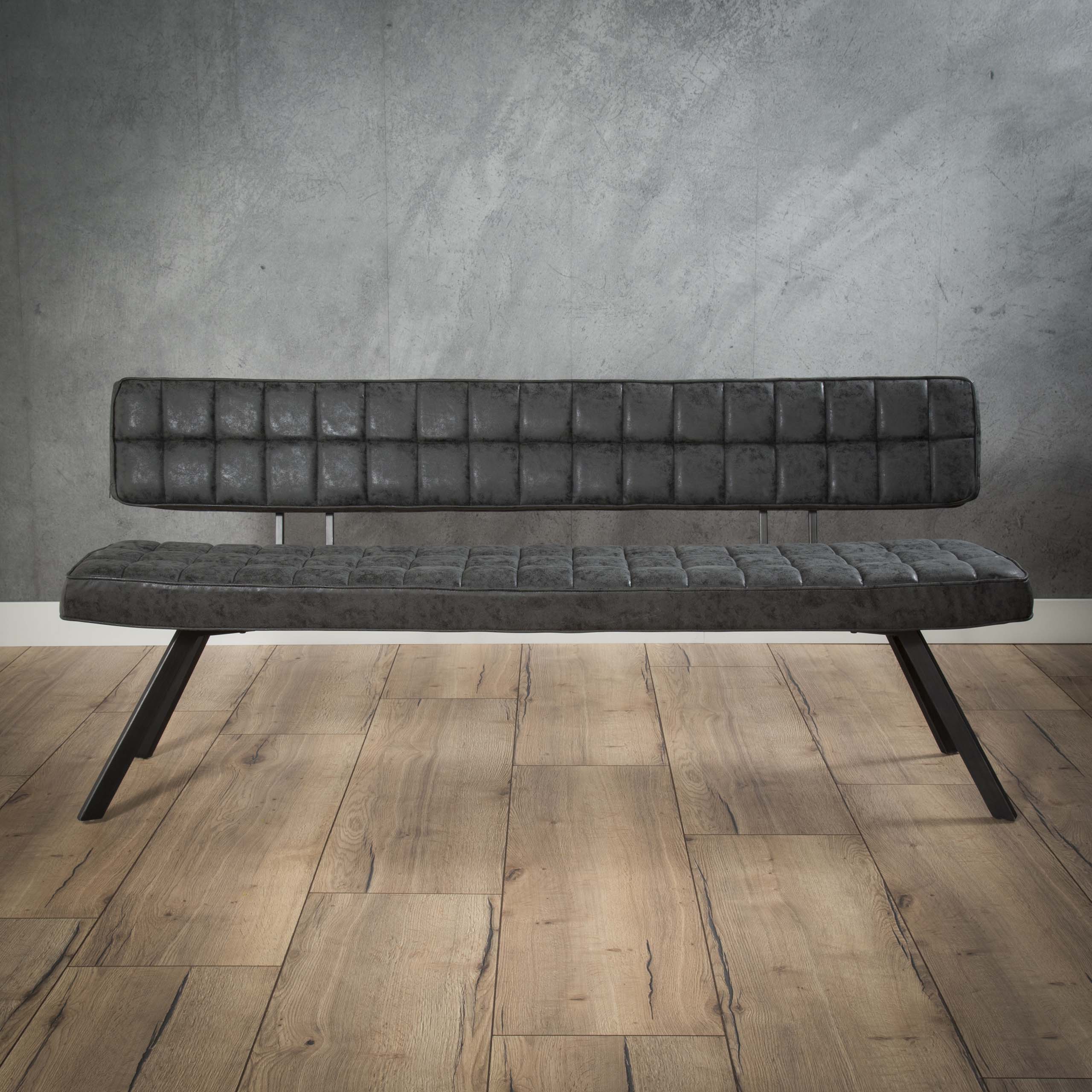 Sofá de comedor de 180 cm con punto de cruz y respaldo abierto. / Cera PU negra