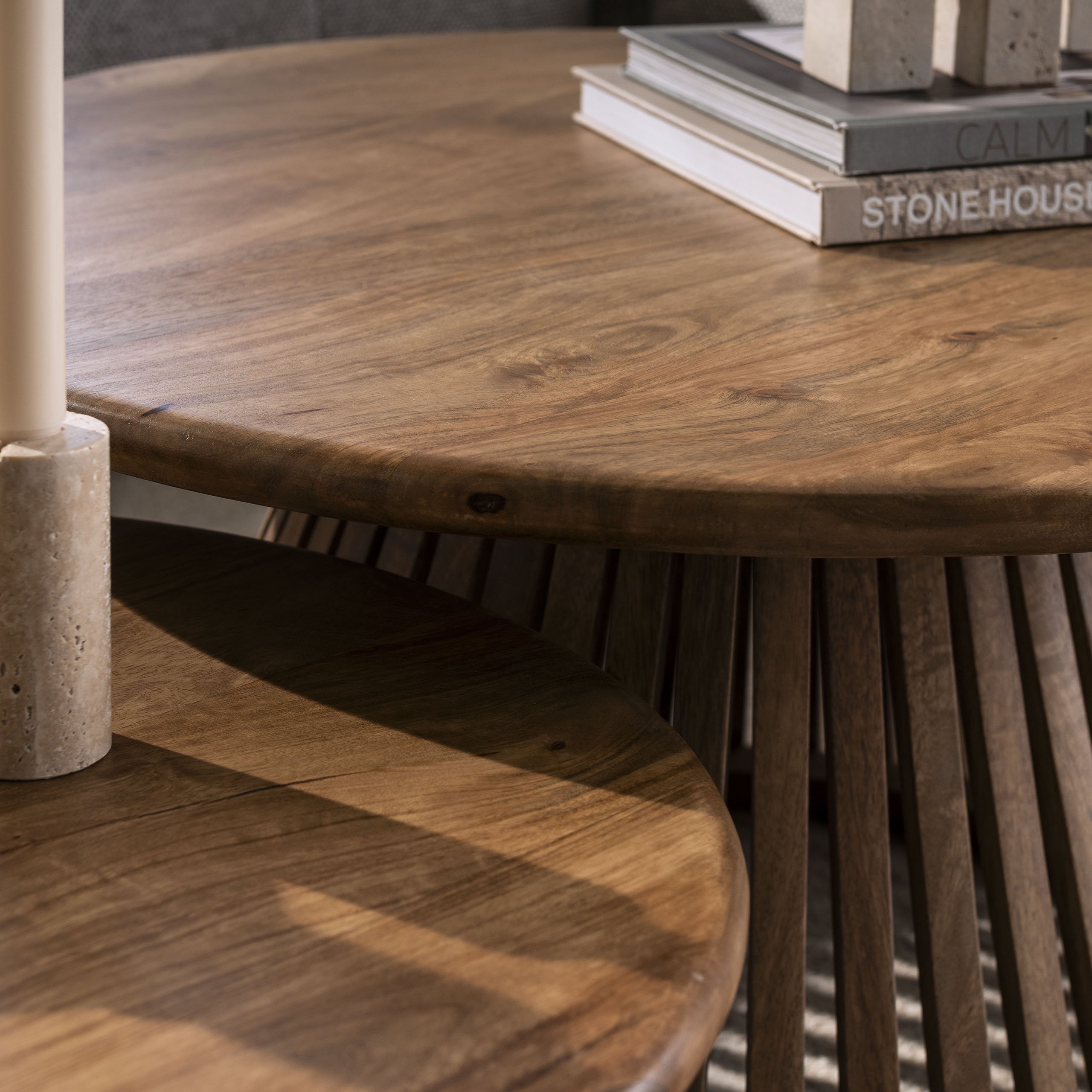 Juego de mesa de centro/2 tweak cónicos / Mango macizo color arena