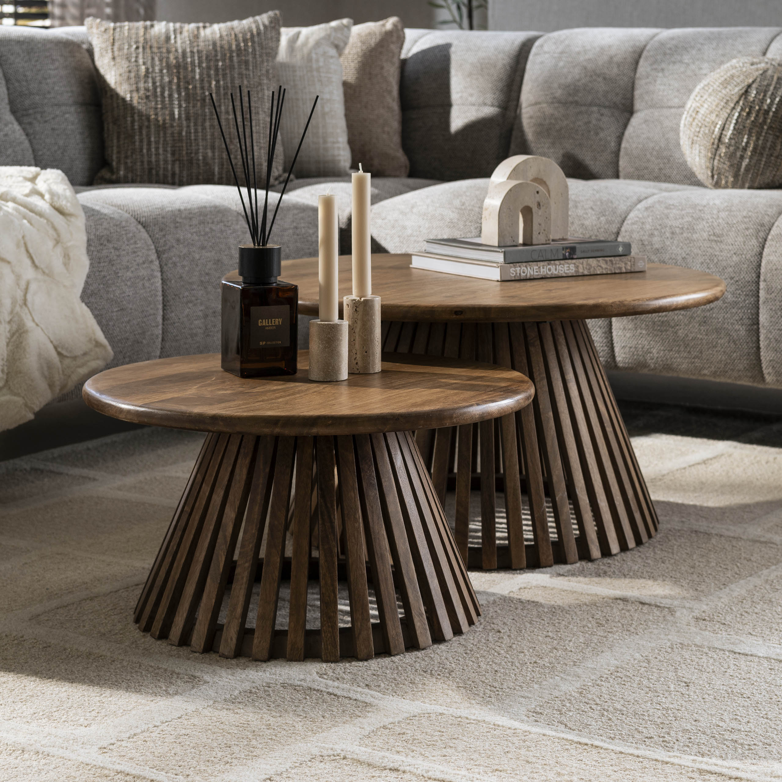 Juego de mesa de centro/2 tweak cónicos / Mango macizo color arena