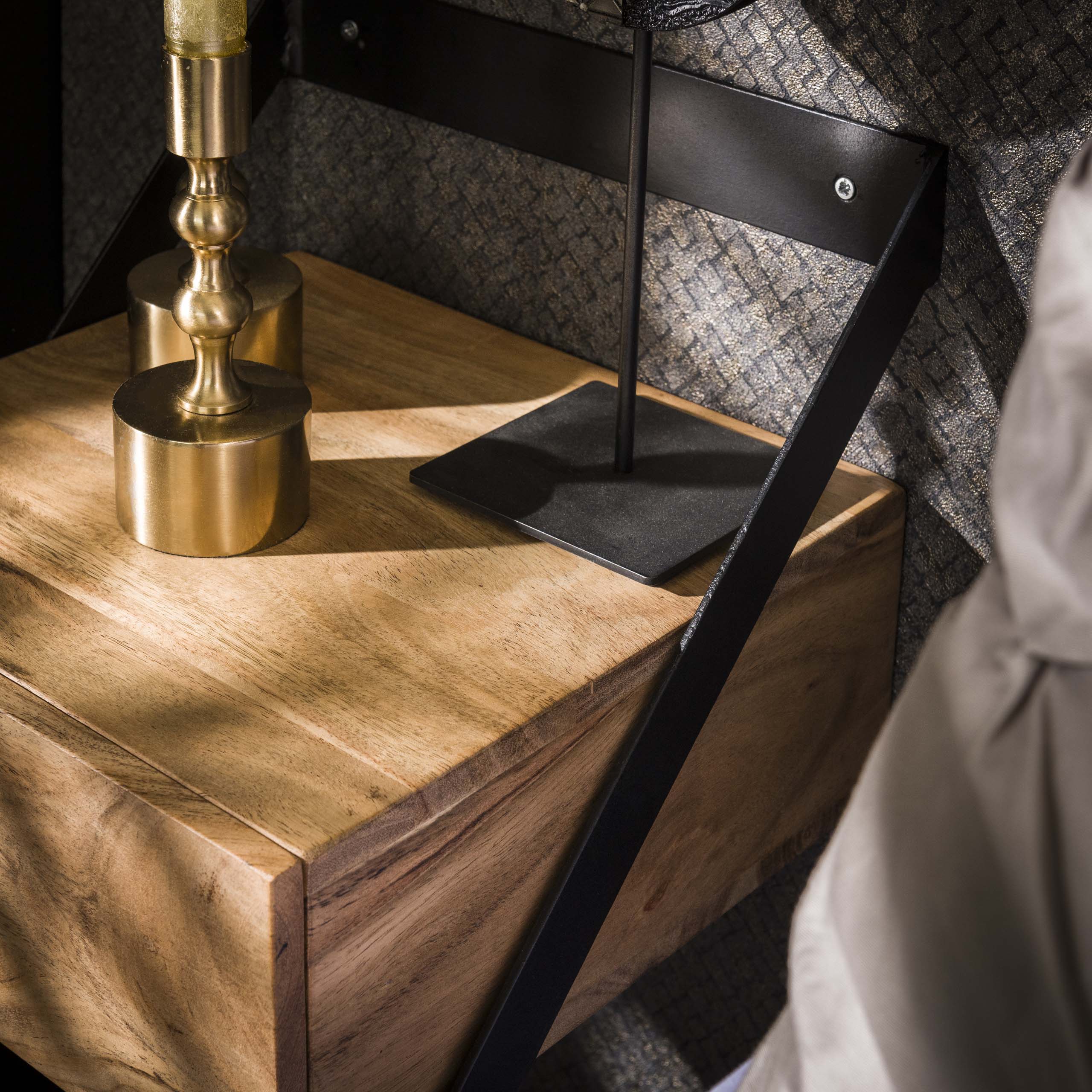 Juego de mesita de noche/2 tiras para colgar XS / Acacia maciza natural