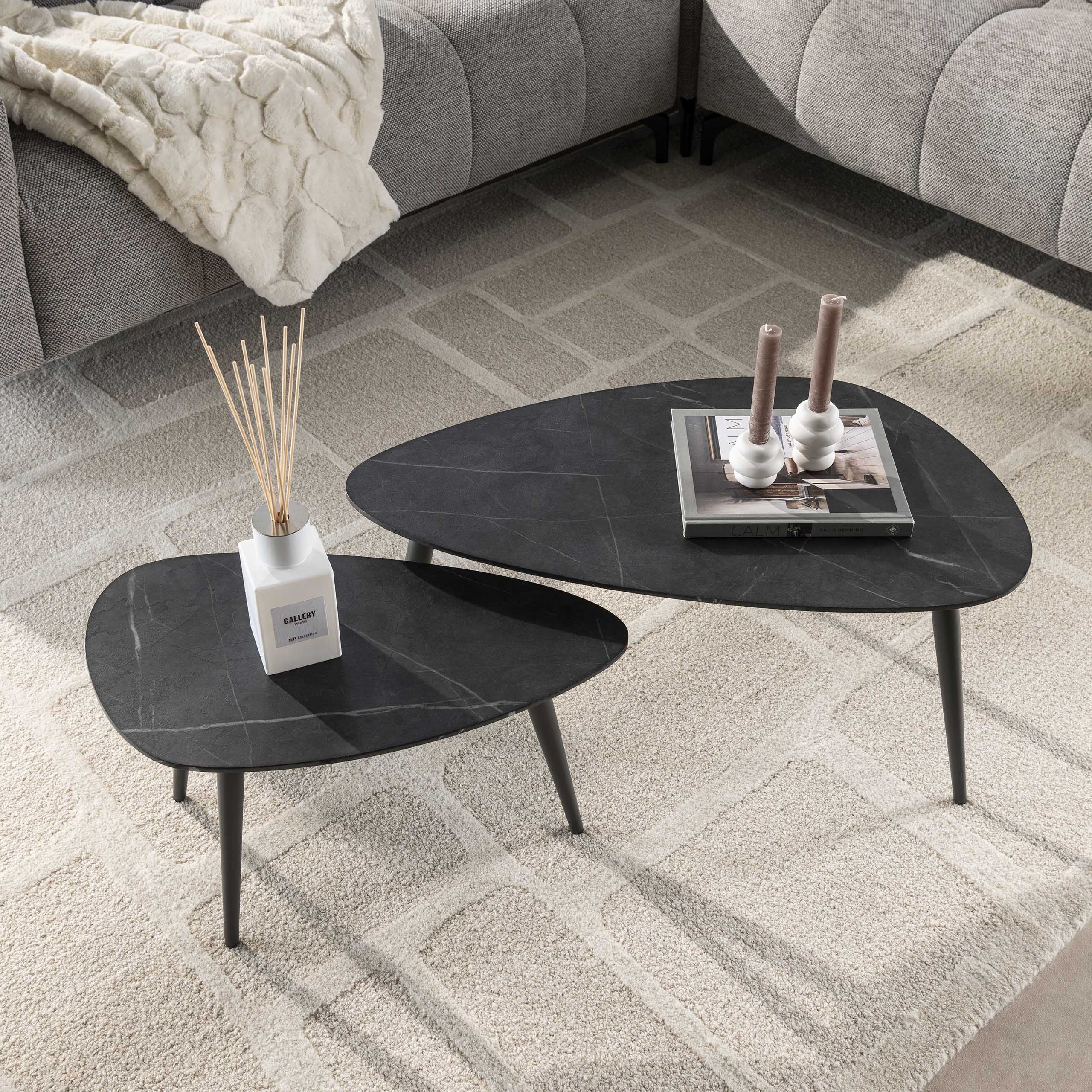 Juego de mesa de centro/2 pera orgánica / 3D negro marrón