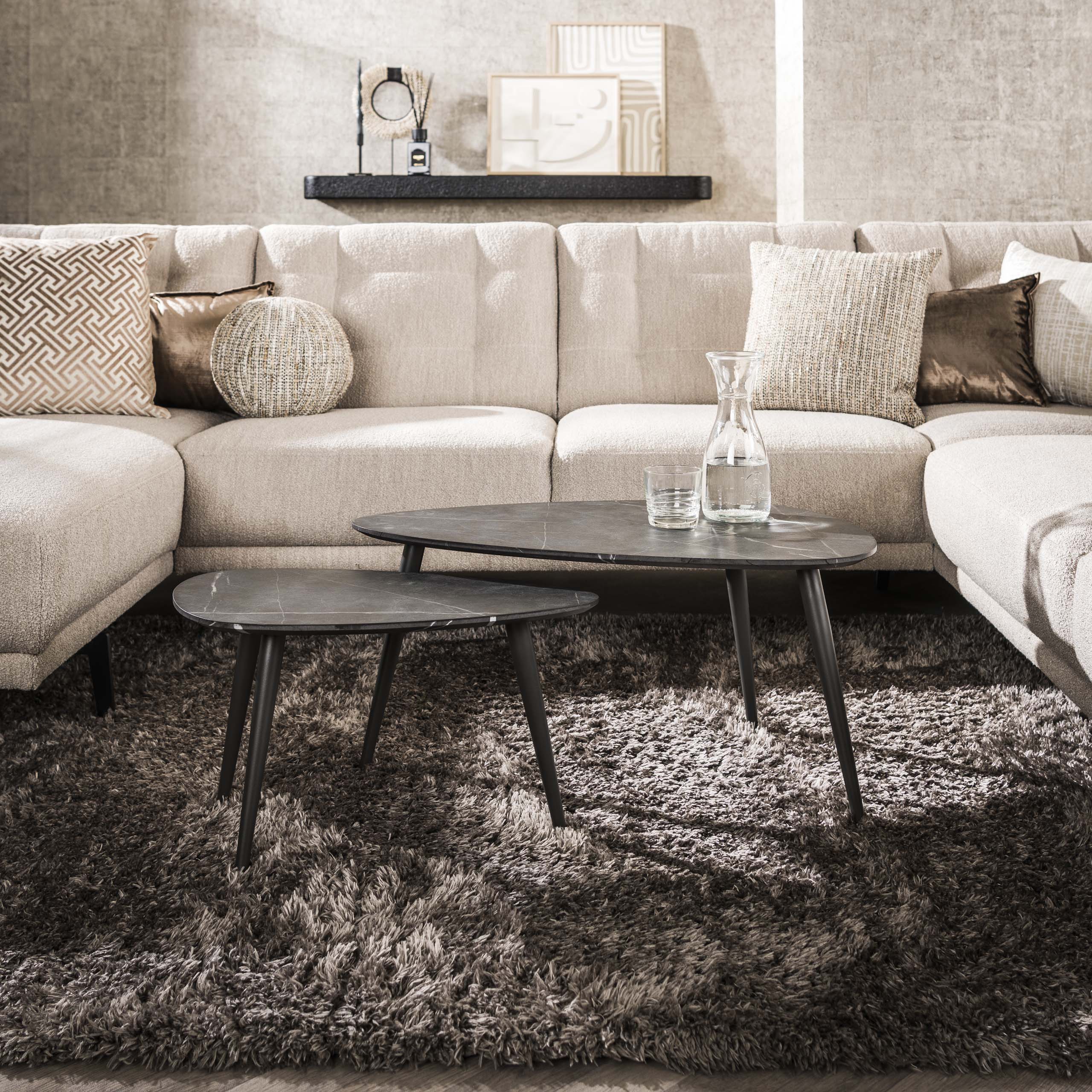 Juego de mesa de centro/2 pera orgánica / 3D negro marrón