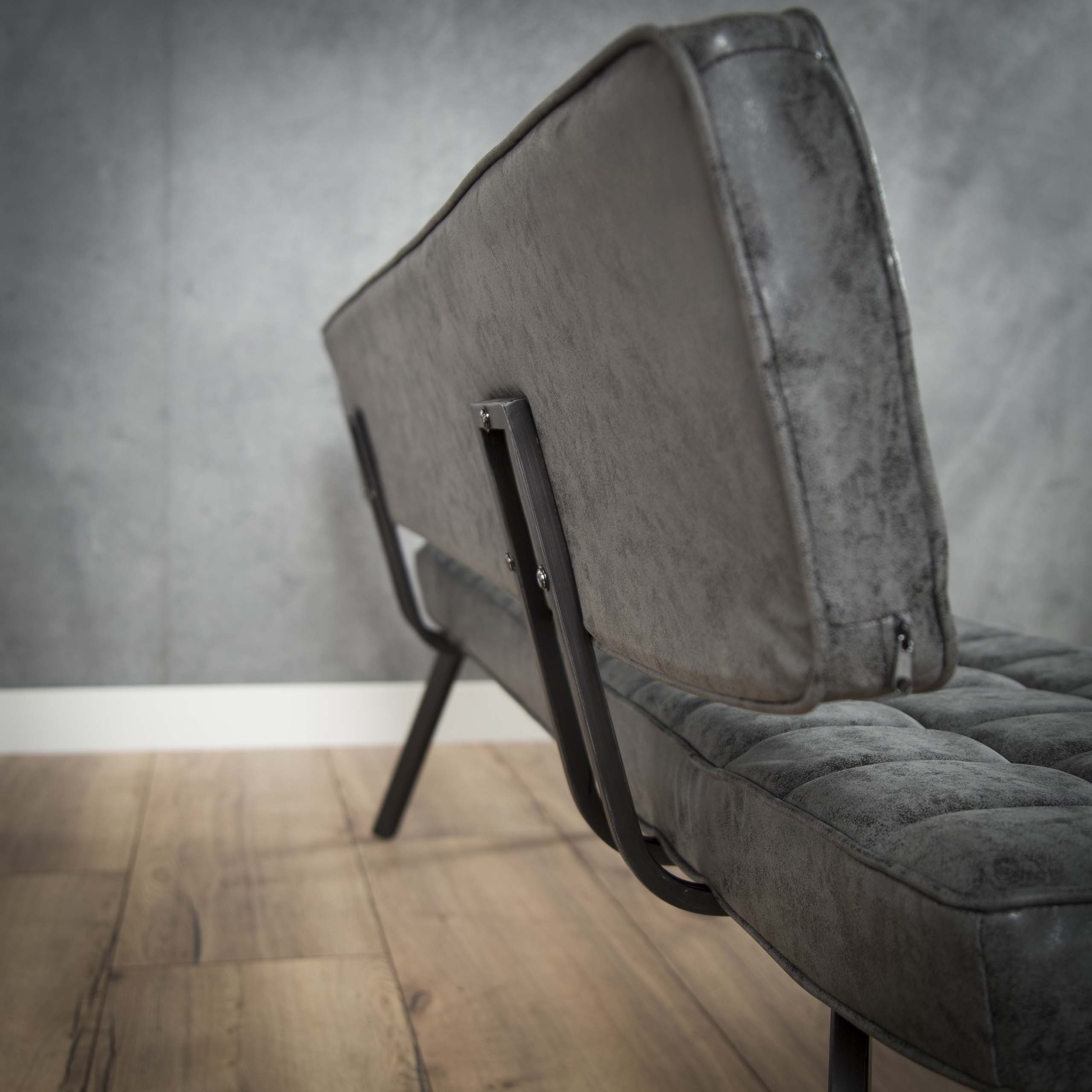 Sofá de comedor de 180 cm con punto de cruz y respaldo abierto. / Cera PU negra