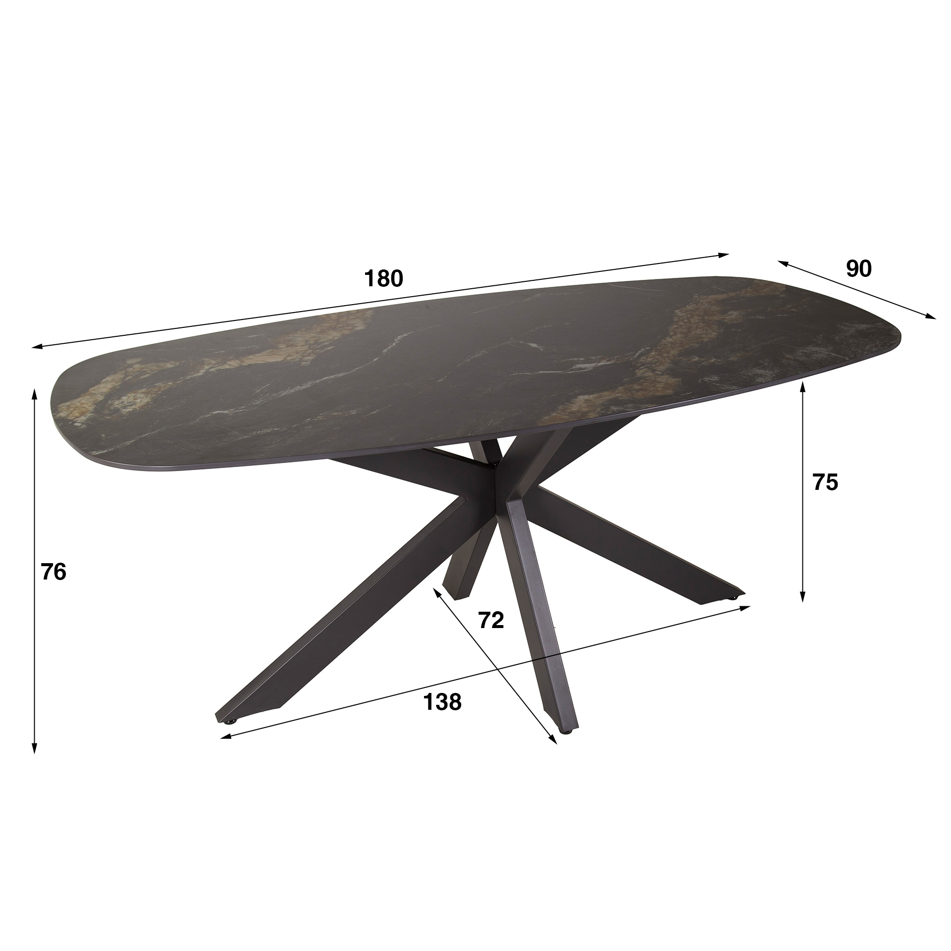 Mesa de comedor danesa ovalada Spider 180 cm - Cerámica fósil negro