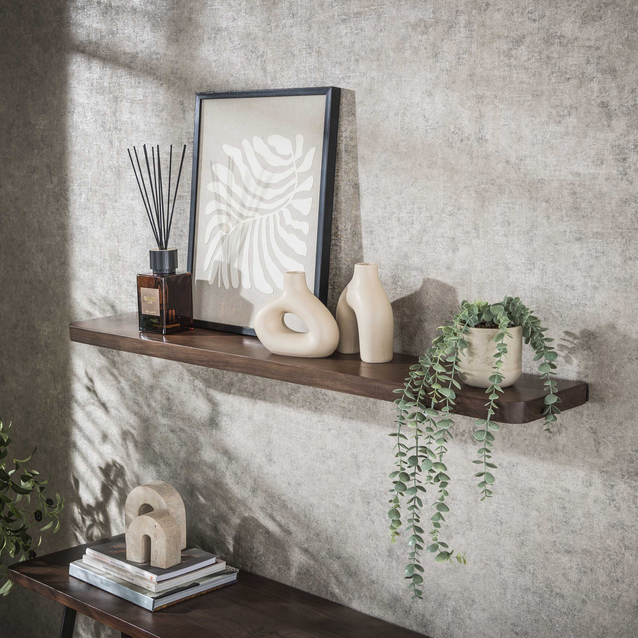 Wall shelf Carve 120 cm - Solid acacia brown