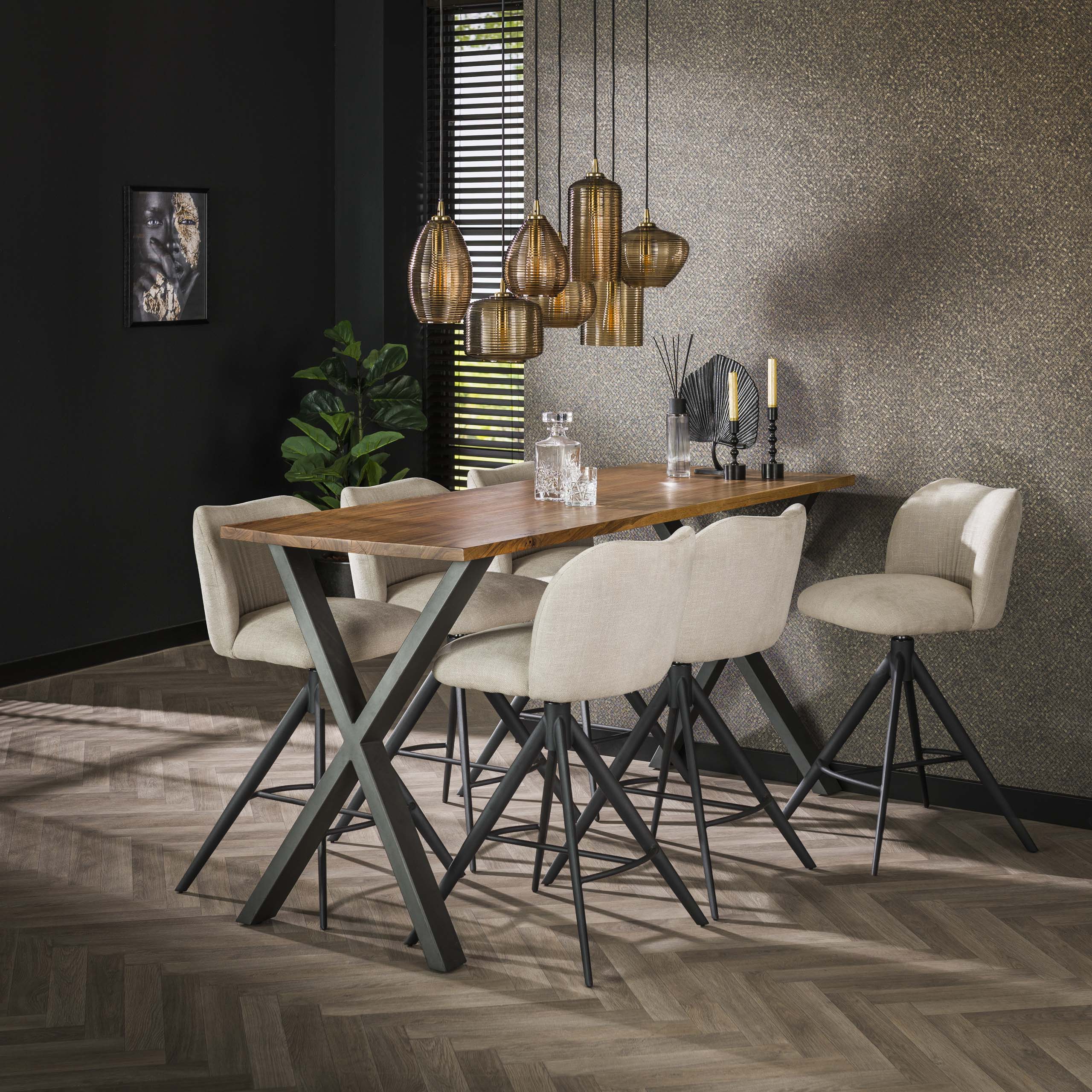 Lámpara colgante 4+3 rayas cristal horizontal / Cristal color ámbar