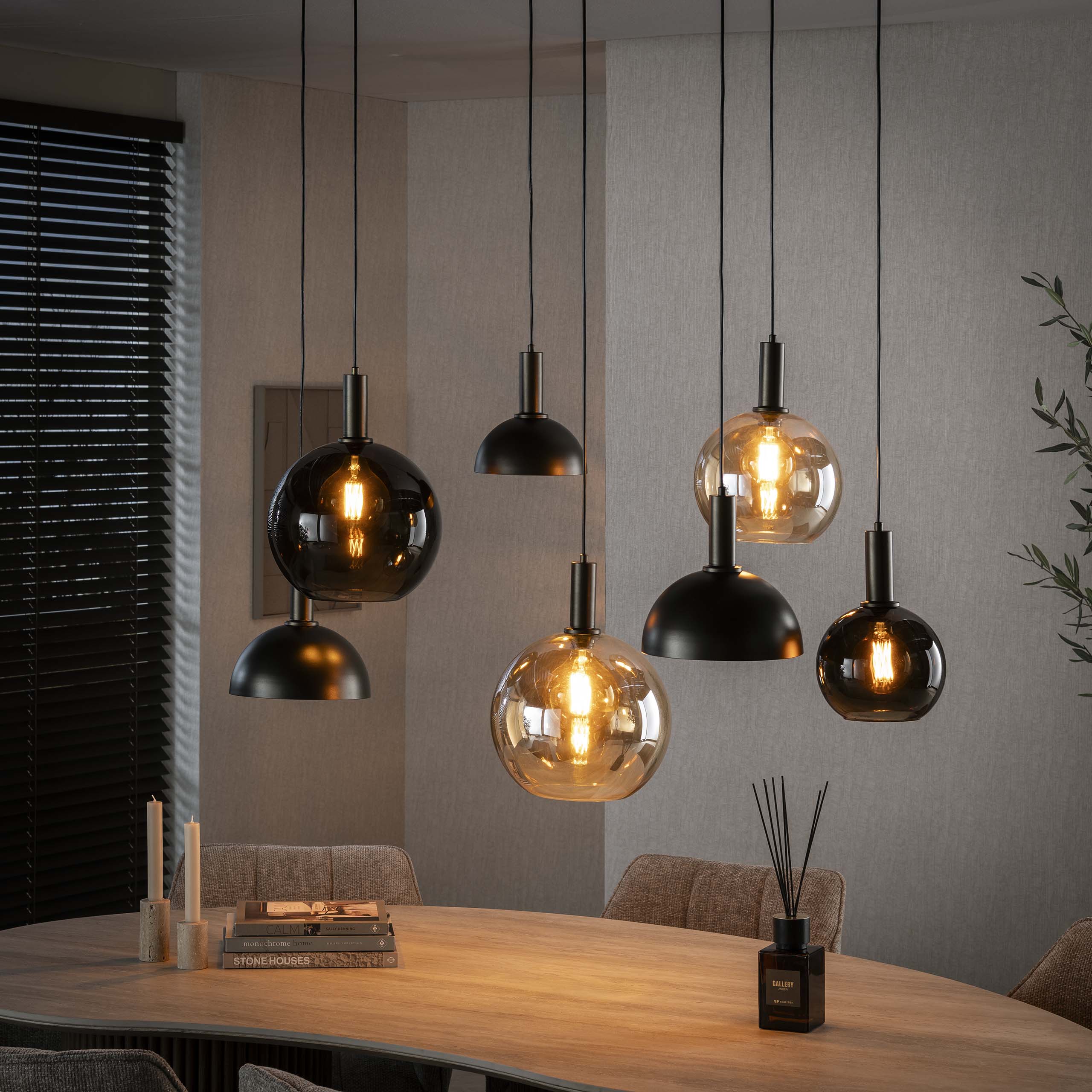 Hanging lamp Cluster 4+3-light Sienna brown