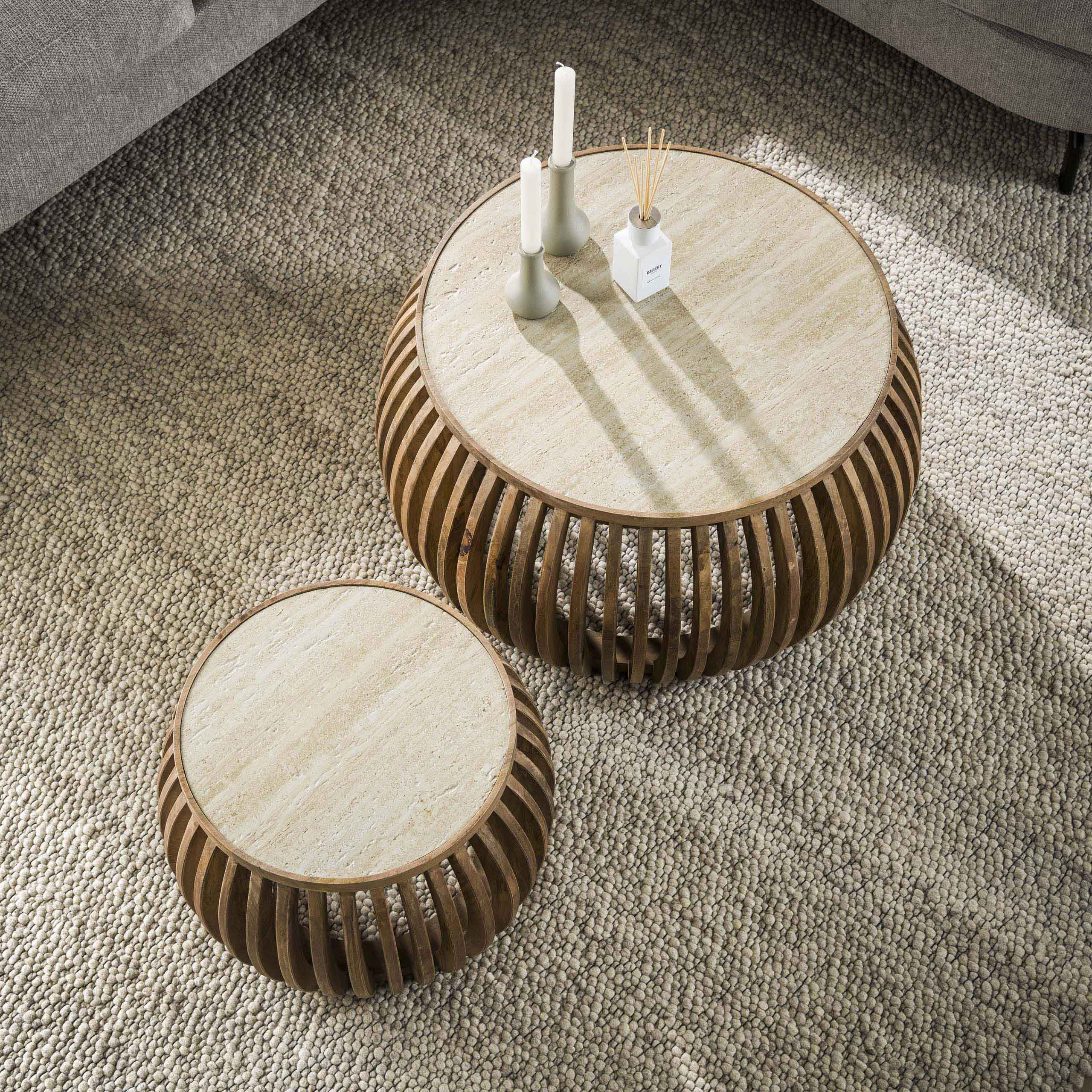Coffee table Nuovo Curve - set of 2 - Solid mango sand