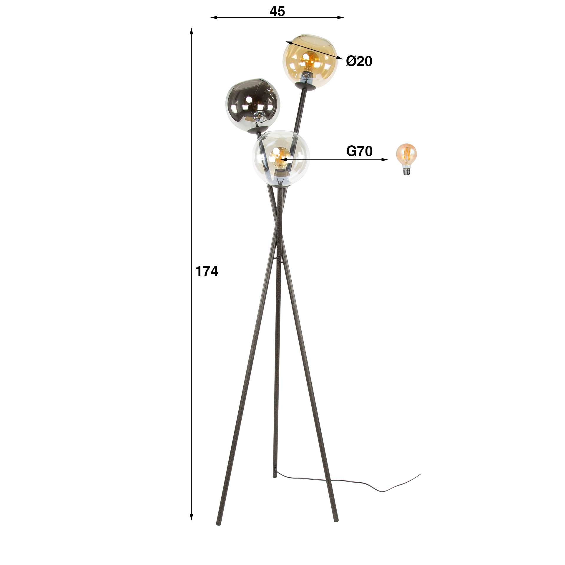 Floor lamp Multi Globe 3-light Artic black