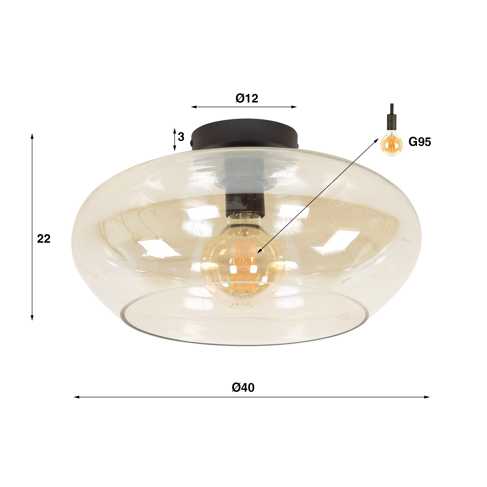 Ceiling lamp elevate glass / Amber color glass