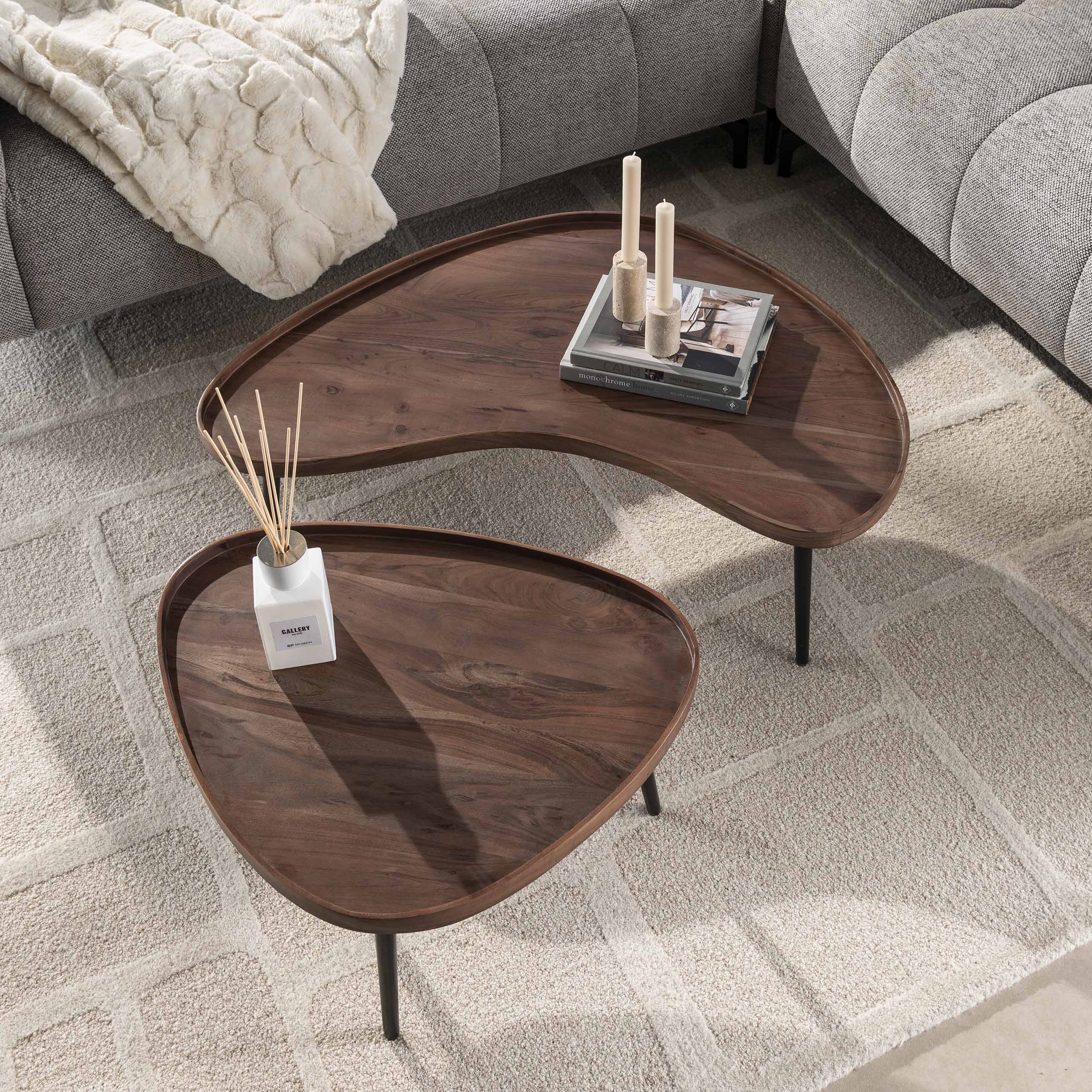 Coffee table Carve organic - set of 2 - acacia brown