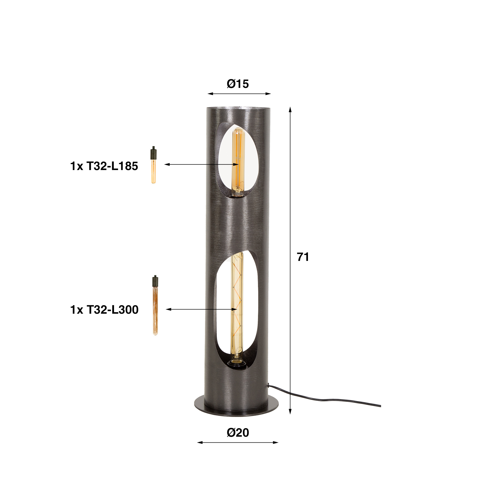 Floor lamp Organic Cylinder 2-light - Black nickel