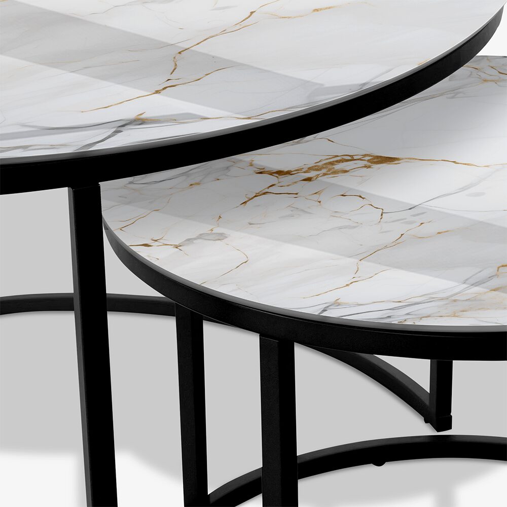 Mesa de centro Negra - Mármol blanco y dorado