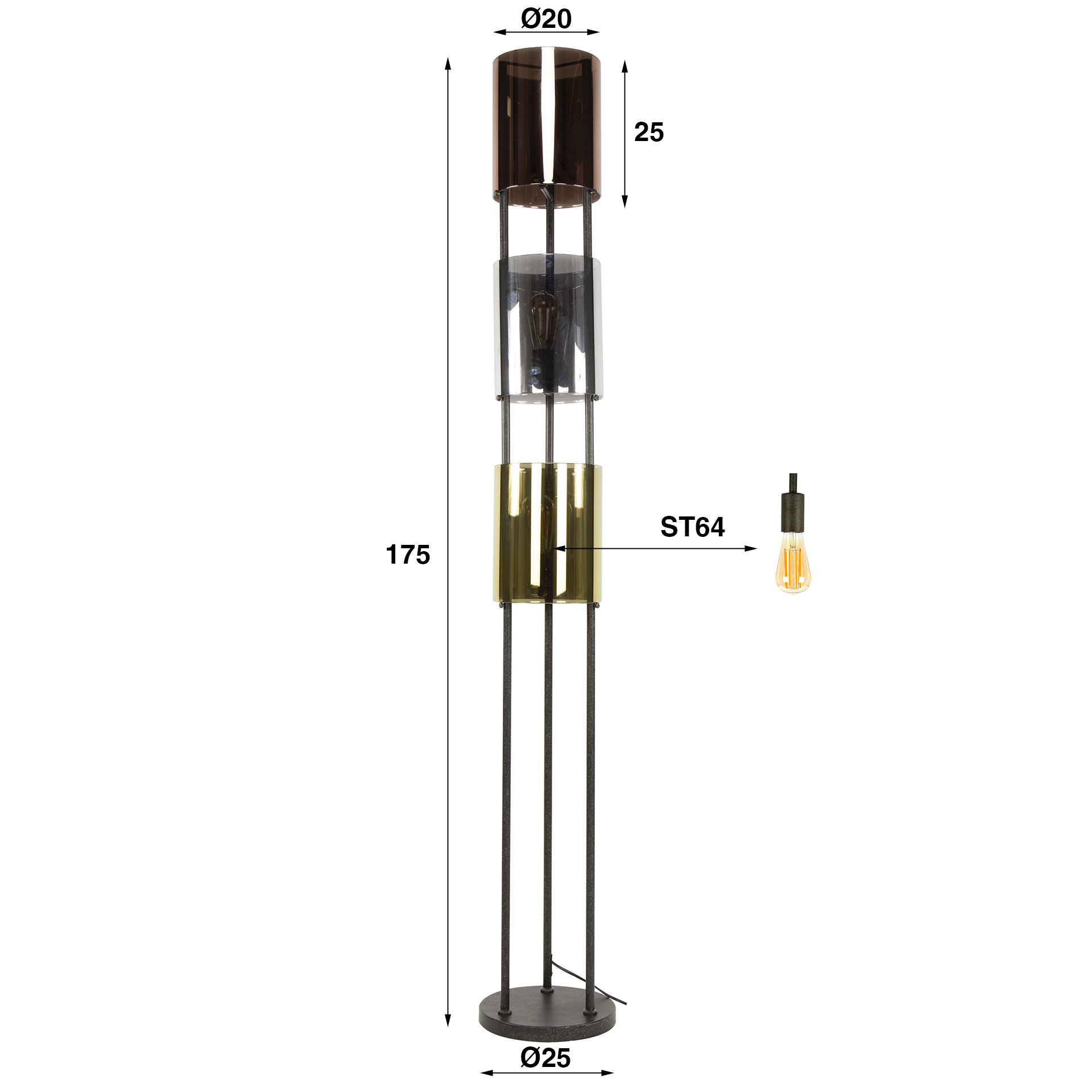 Floor lamp Lucente Tricolore 3-light - Artic black