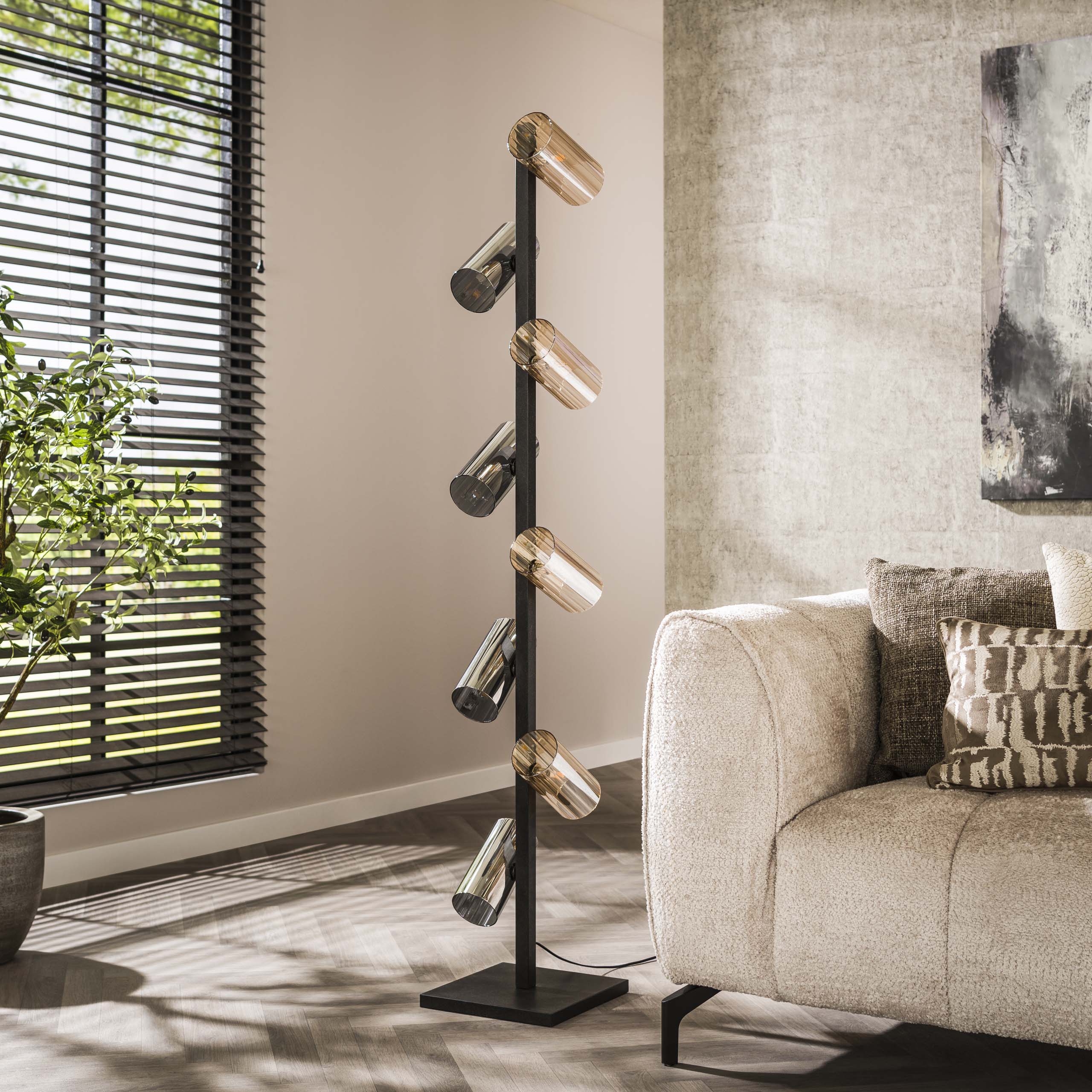 Floor lamp Cylinder Glass 8-light - Artic black