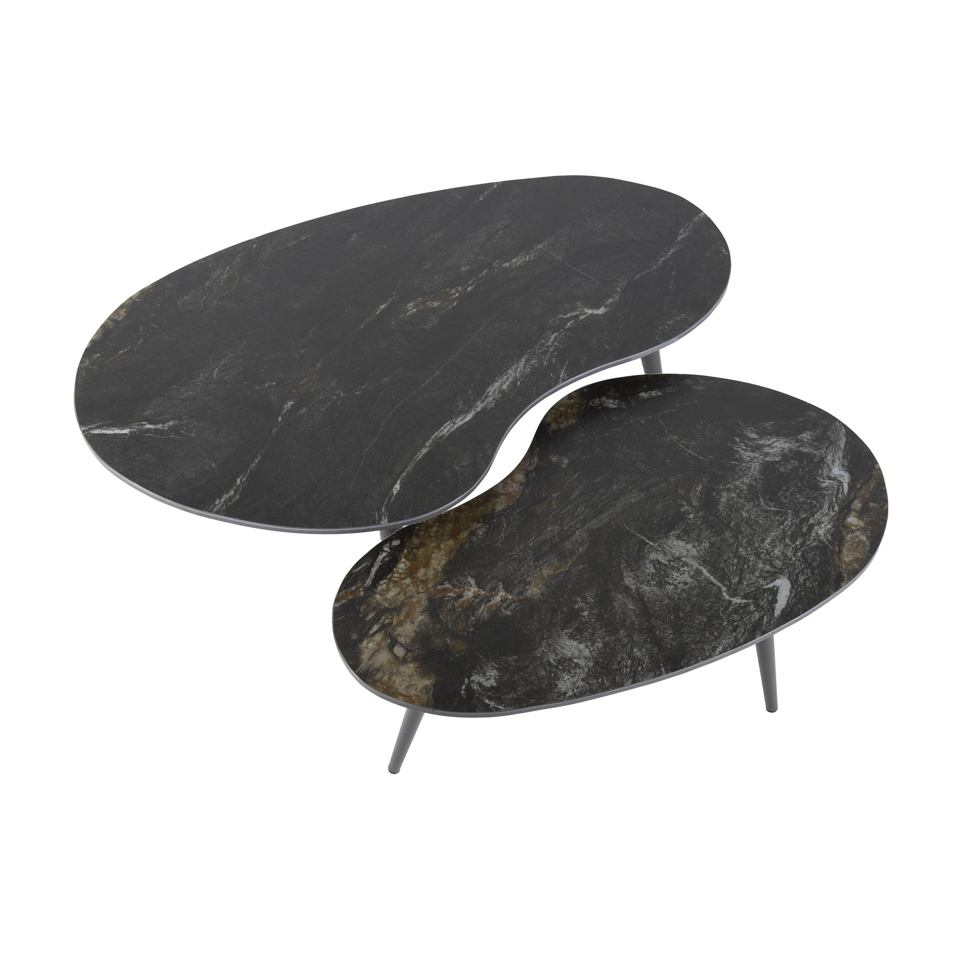 Mesa de centro Fossil en forma de riñón - Juego de 2 - Cerámica negra