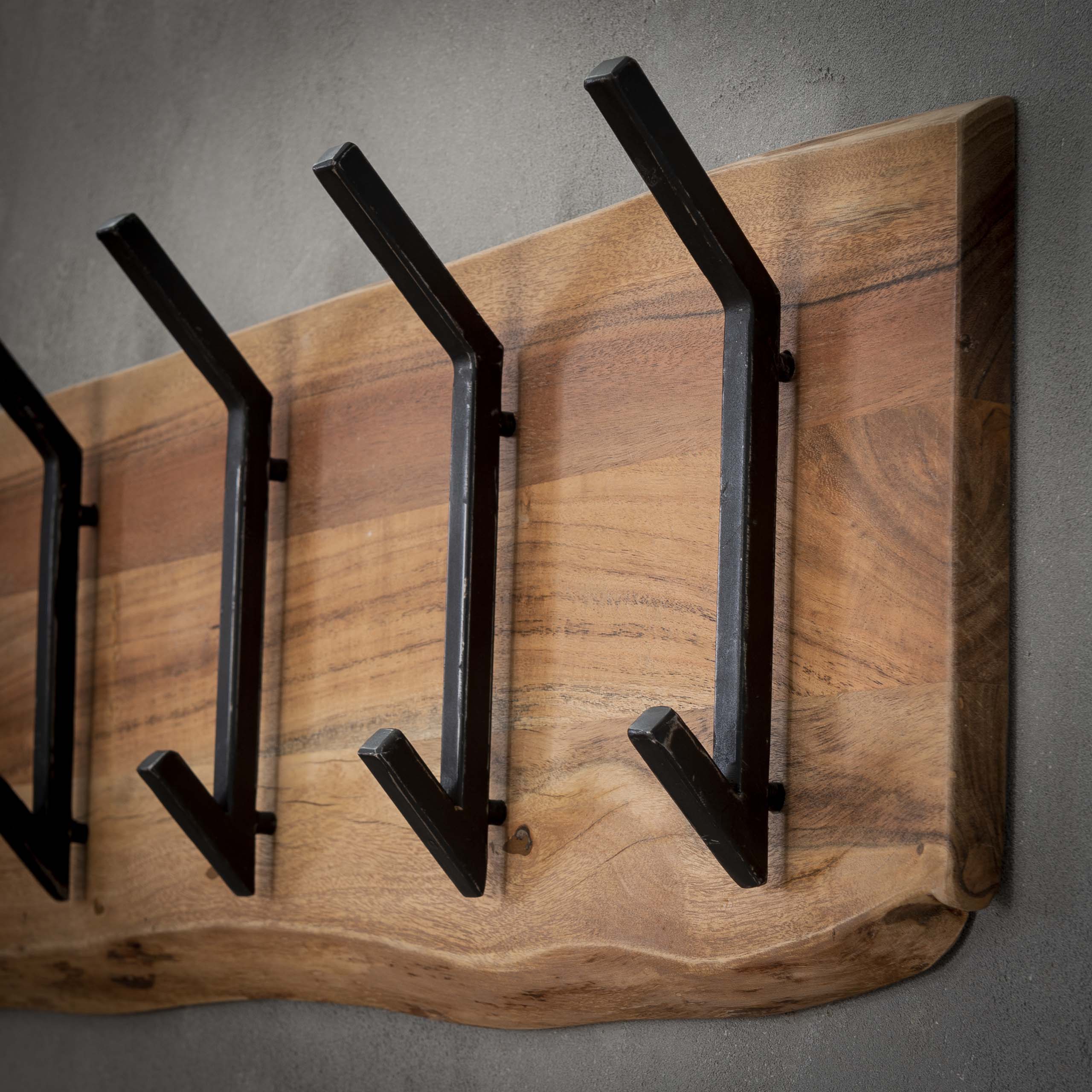 Coat rack Edge 2x6 hooks - Solid acacia