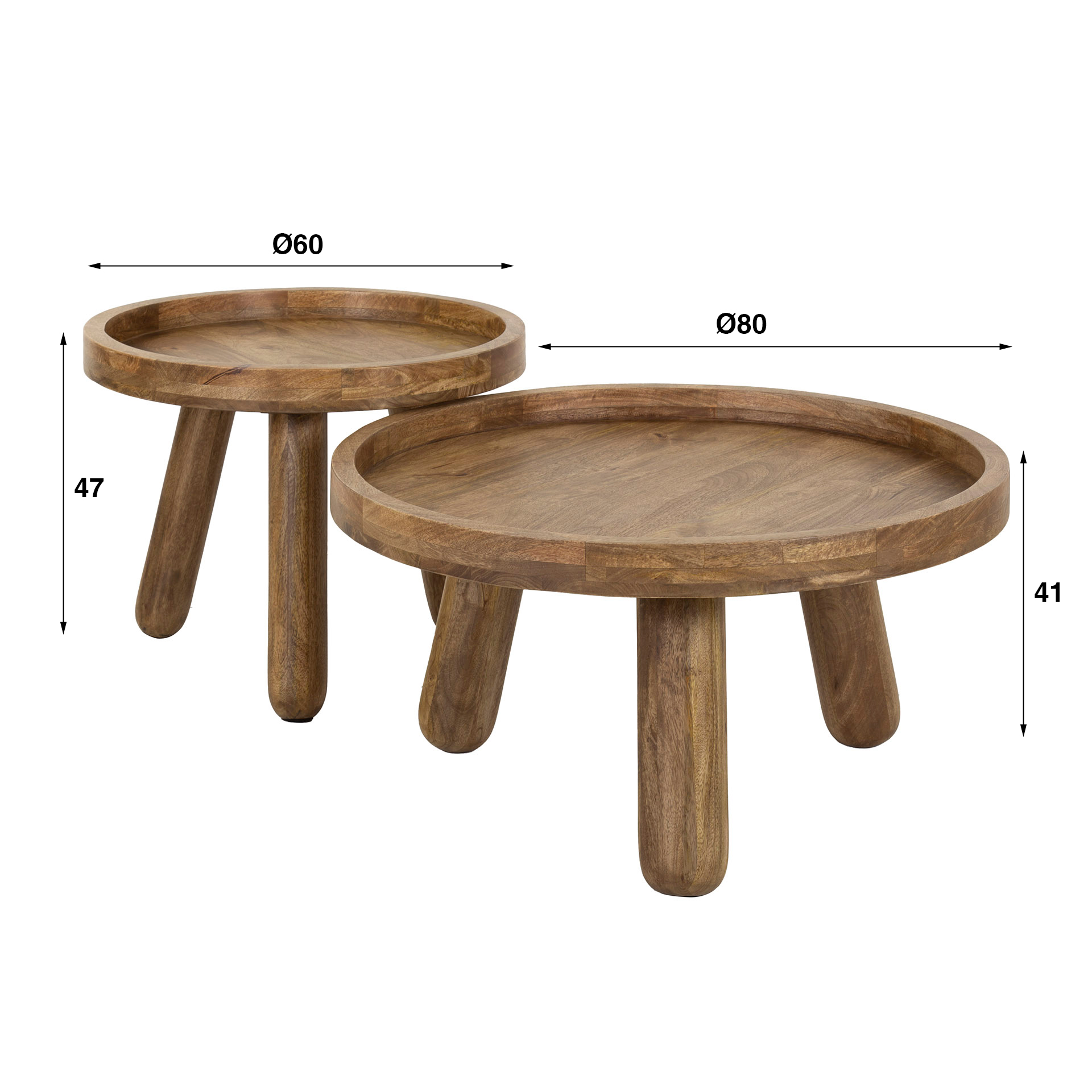 Tripod coffee table - set of 2 - Solid mango sand color