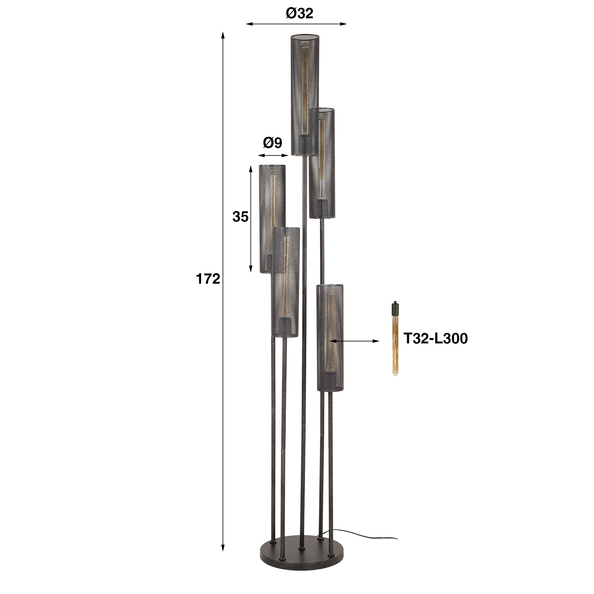Floor lamp 5L stepped tube mesh / Artic black