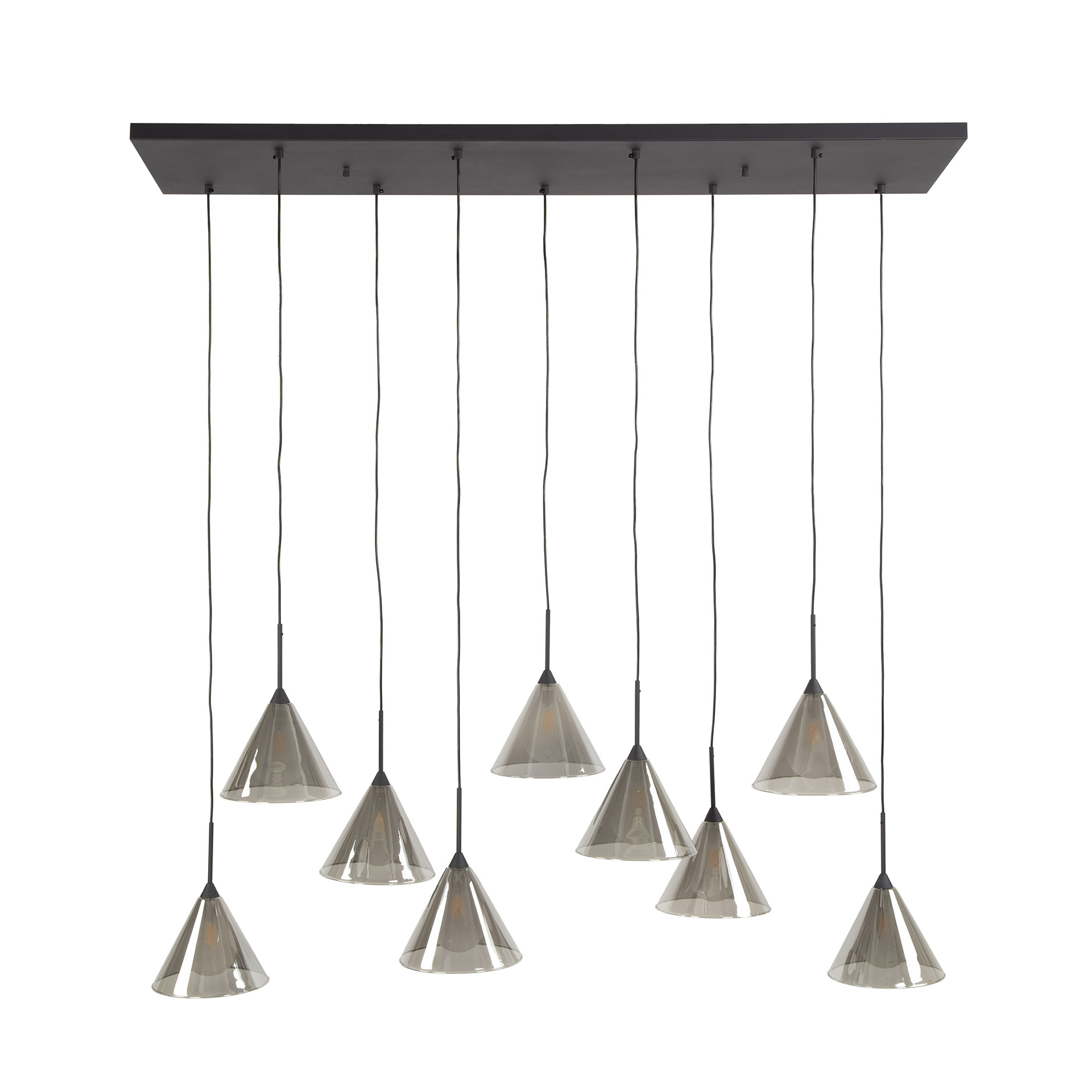 Hanging lamp 5+4 tapered shade glass (G9) / Smoke gray glass
