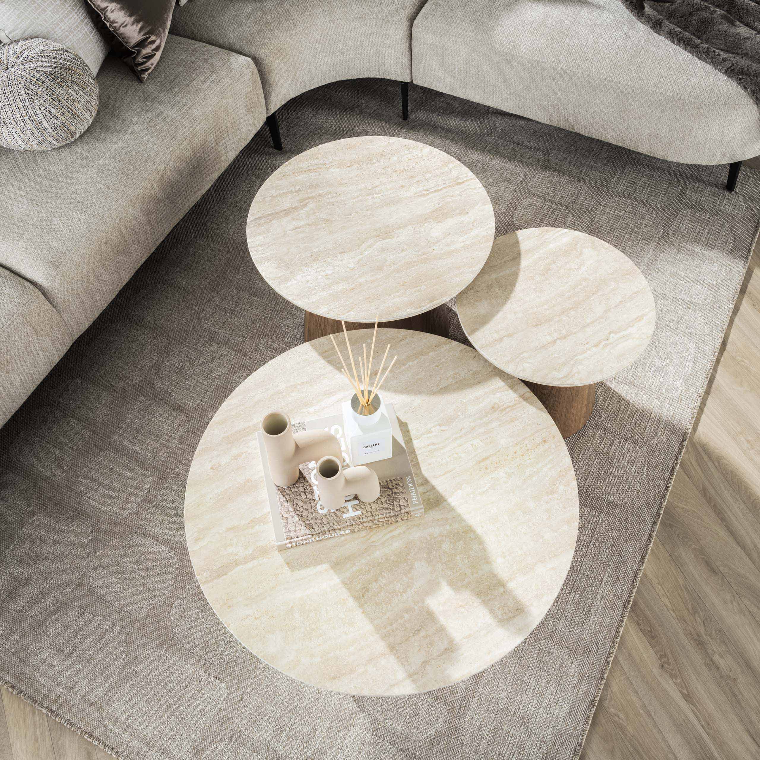 Coffee table Romano round - Set of 3 - Ceramic travertine