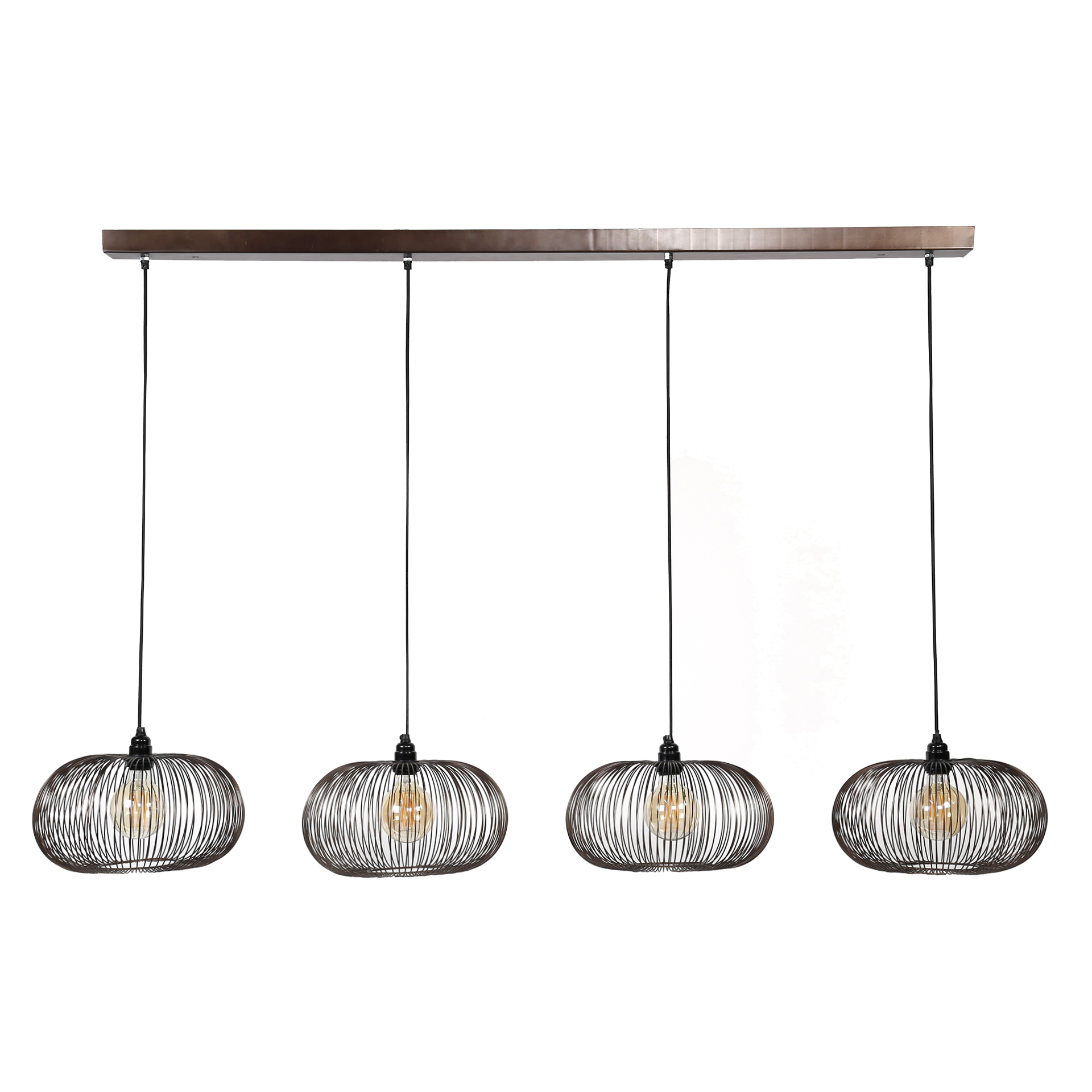 Lámpara colgante 4x Ø35 disco alambre cobre trenzado / Níquel negro