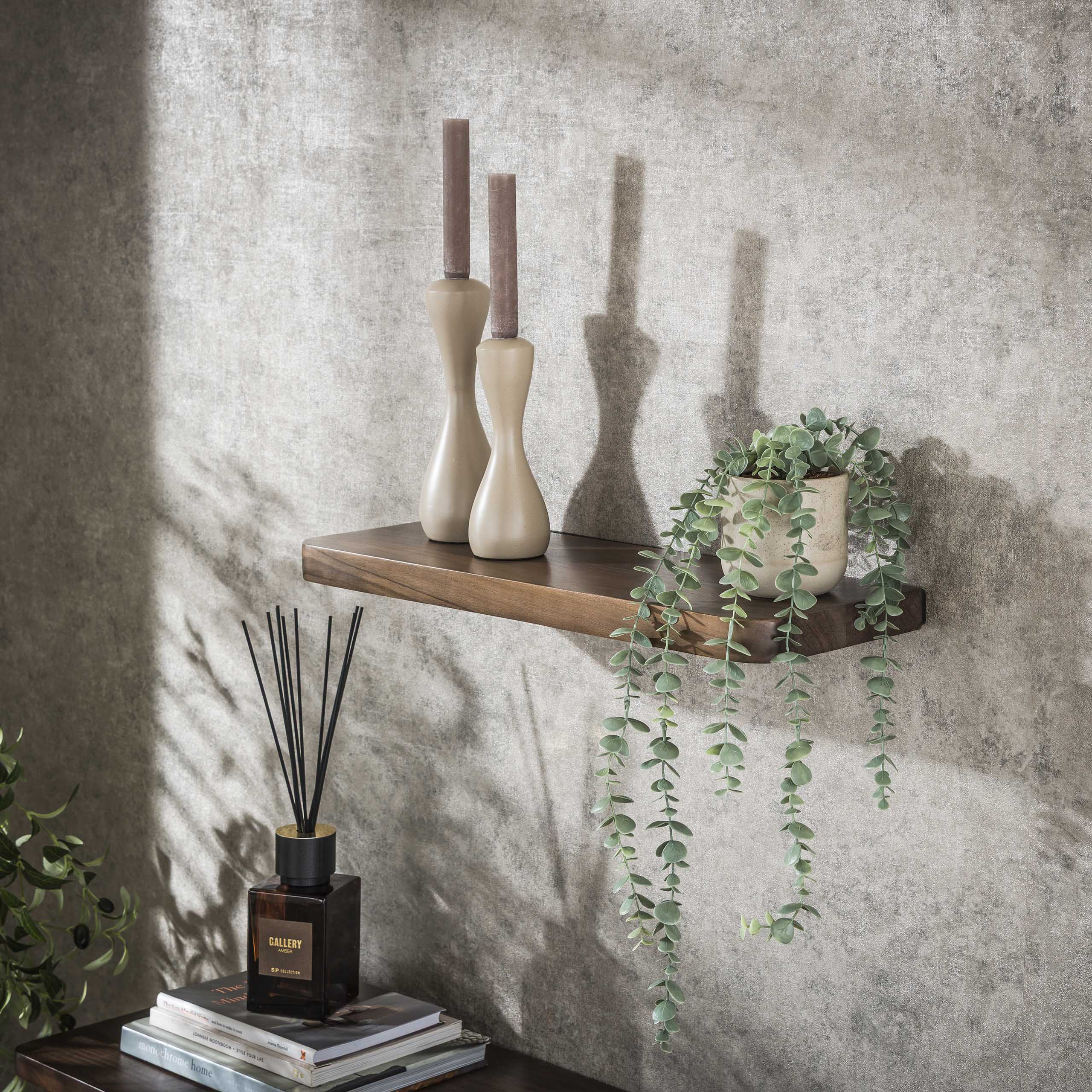 Wall shelf Carve 60 cm - Solid acacia brown