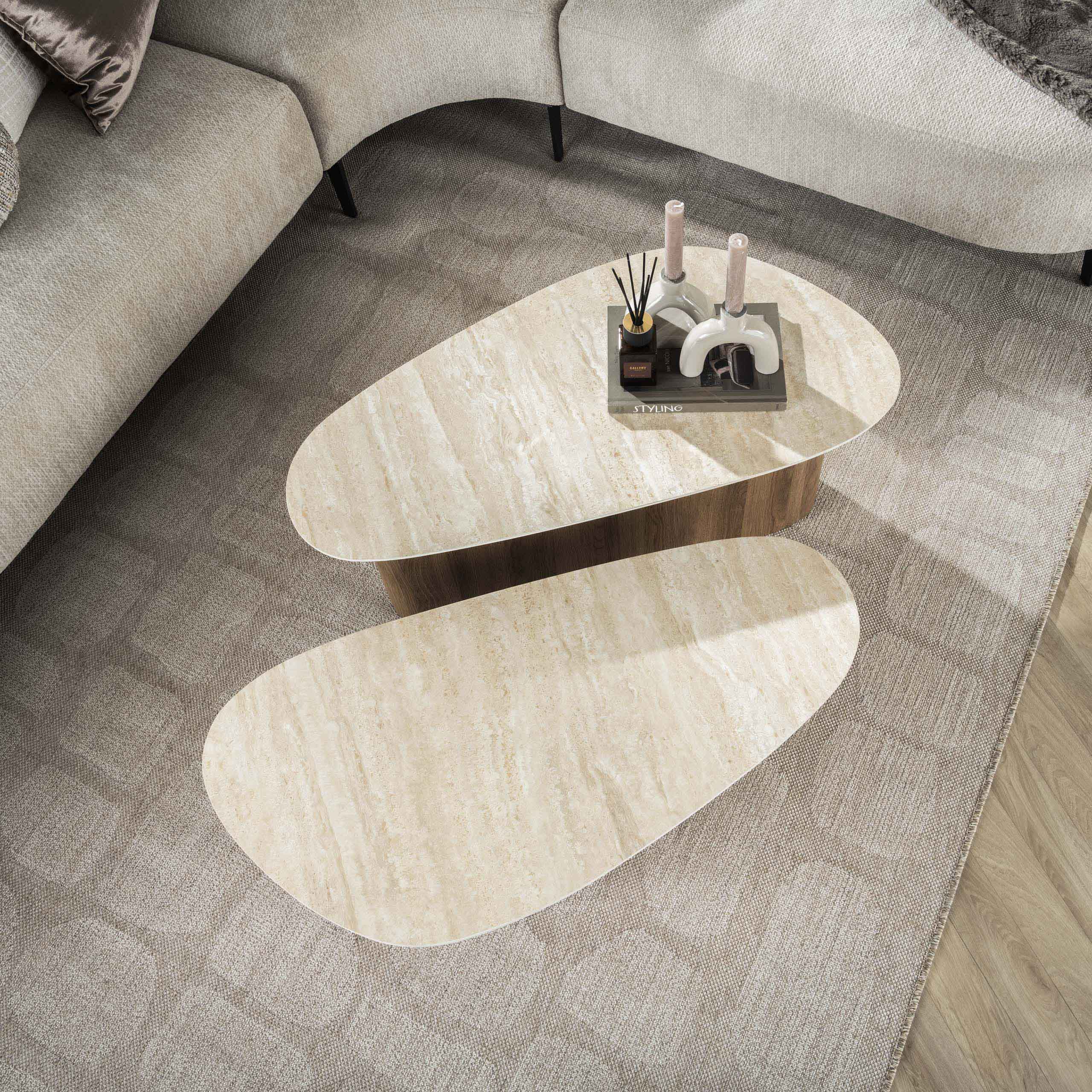 Coffee table Romano triangular - set of 2 - Travertine