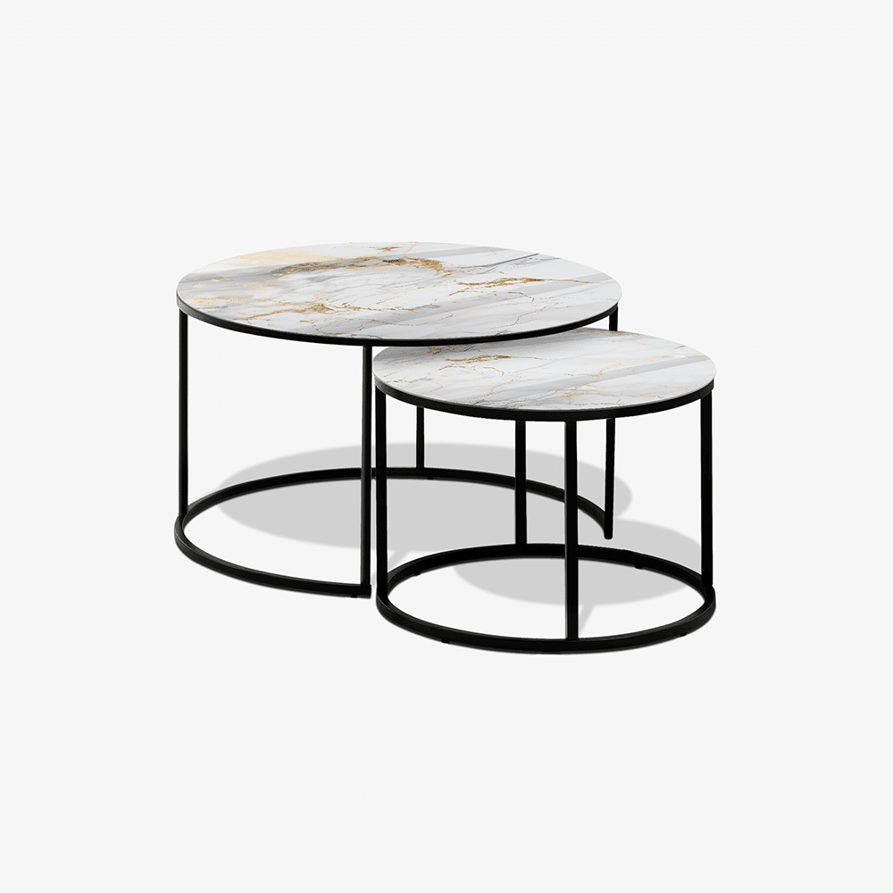 Mesa de centro Negra - Mármol blanco y dorado