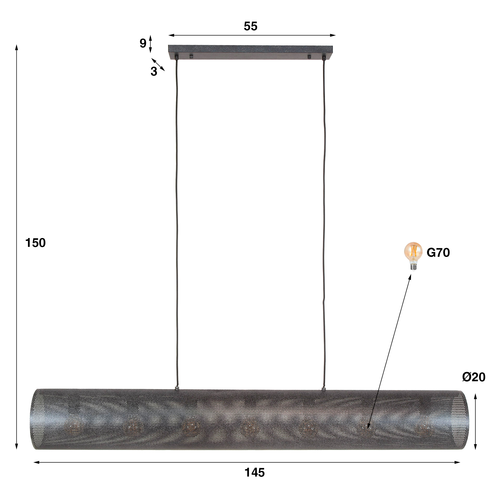 Lámpara colgante Tubon Mesh 7 luces Artic negro