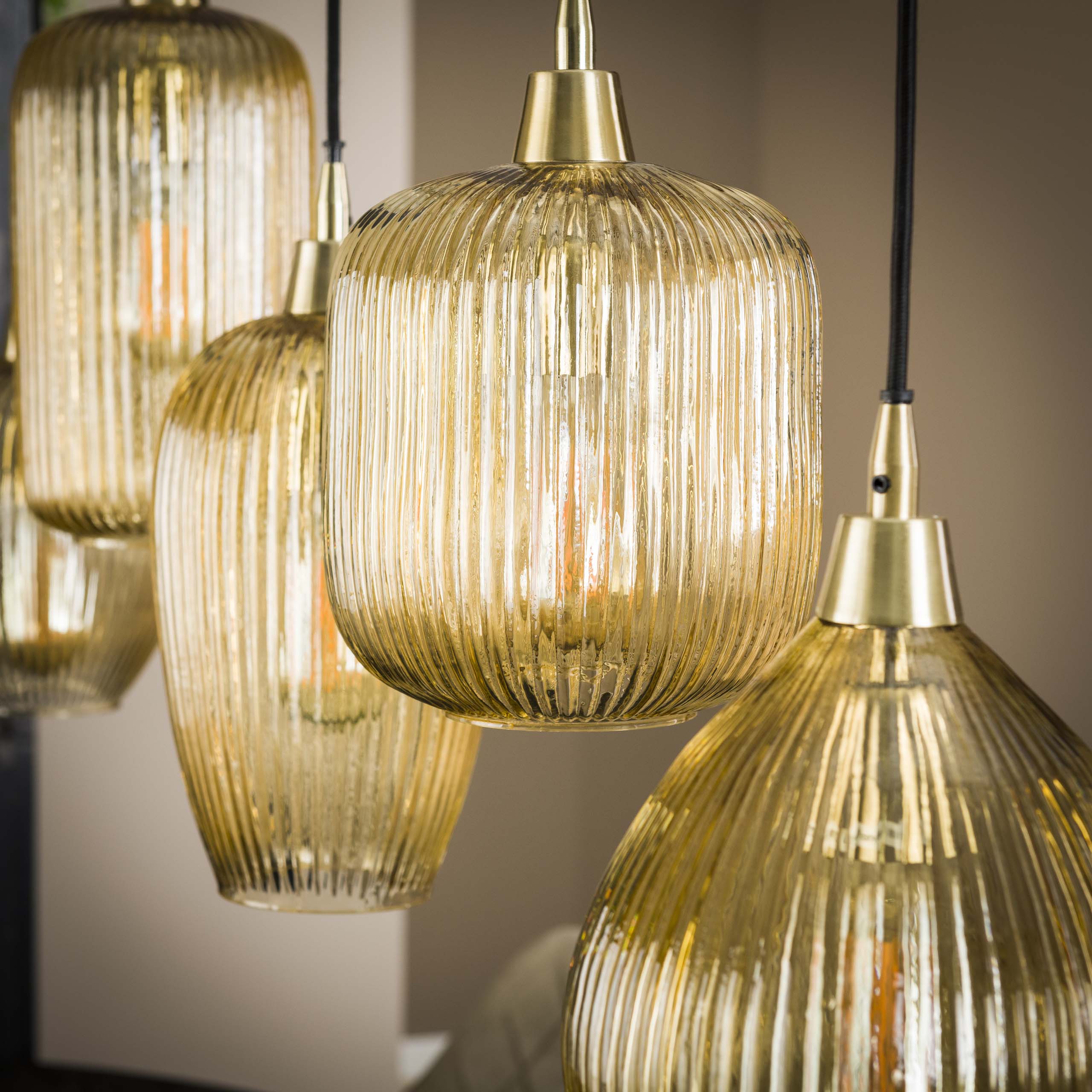 Hanging lamp Stripe 5-light - amber glass