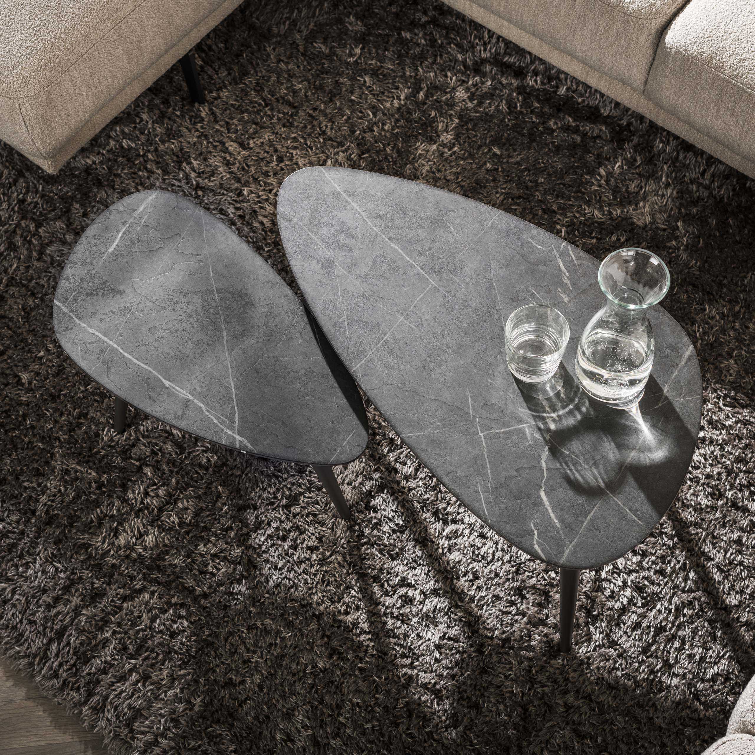Coffee table set/2 pear shaped organic / 3D black brown