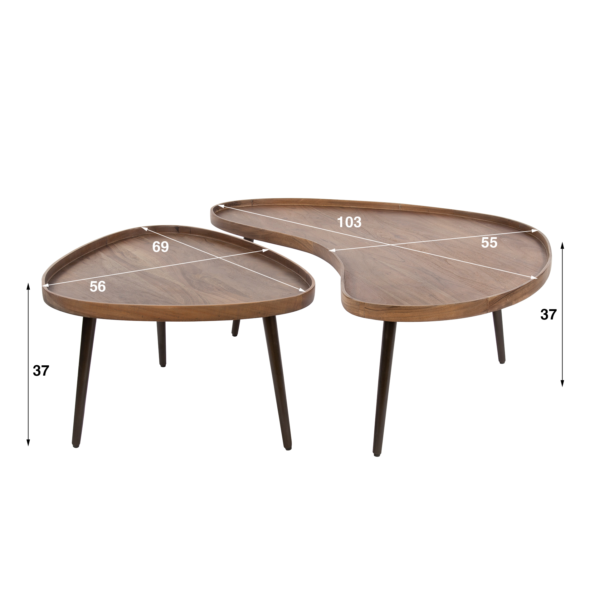 Coffee table Carve organic - set of 2 - acacia brown