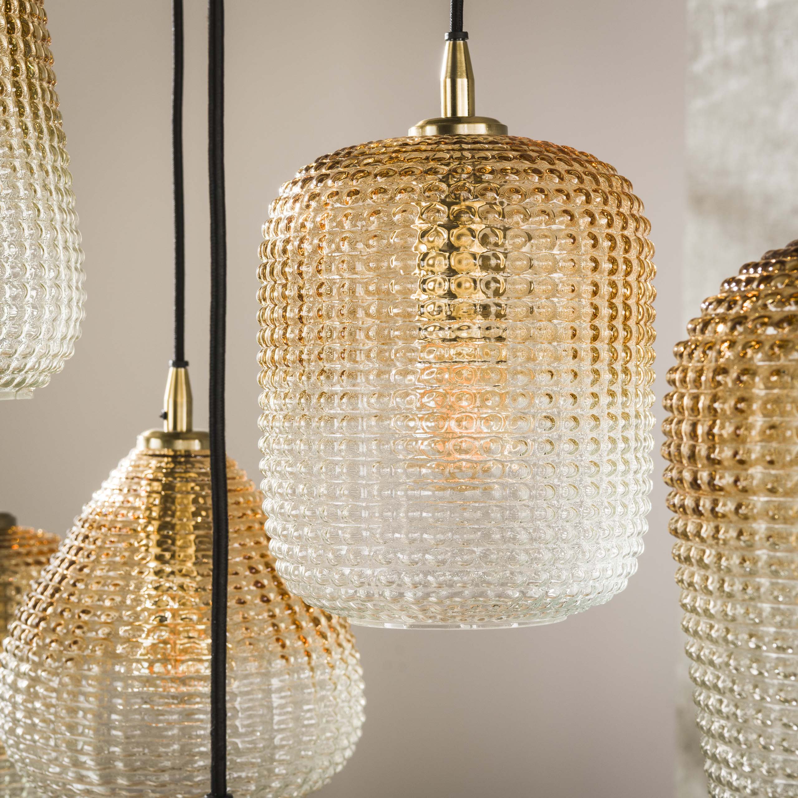 Hanging lamp 5+4 dot pattern / Amber-colored glass