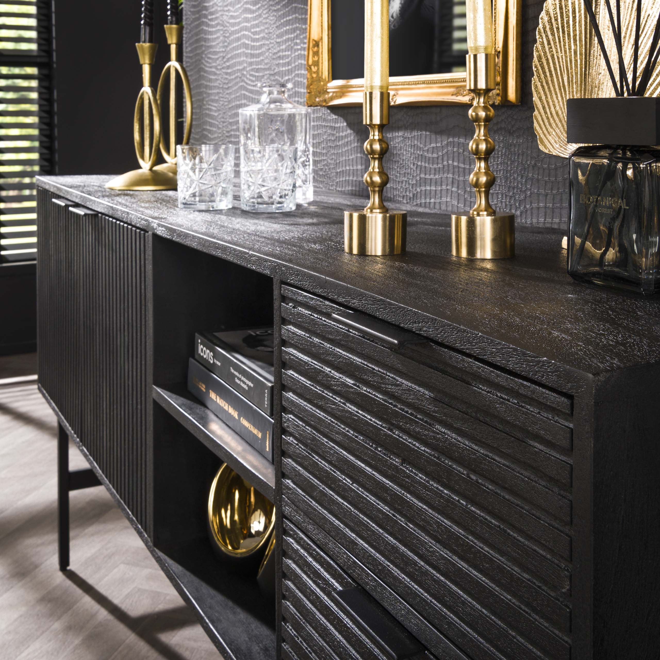 Dresser Marina 2 drawers 2 doors - Solid mango black