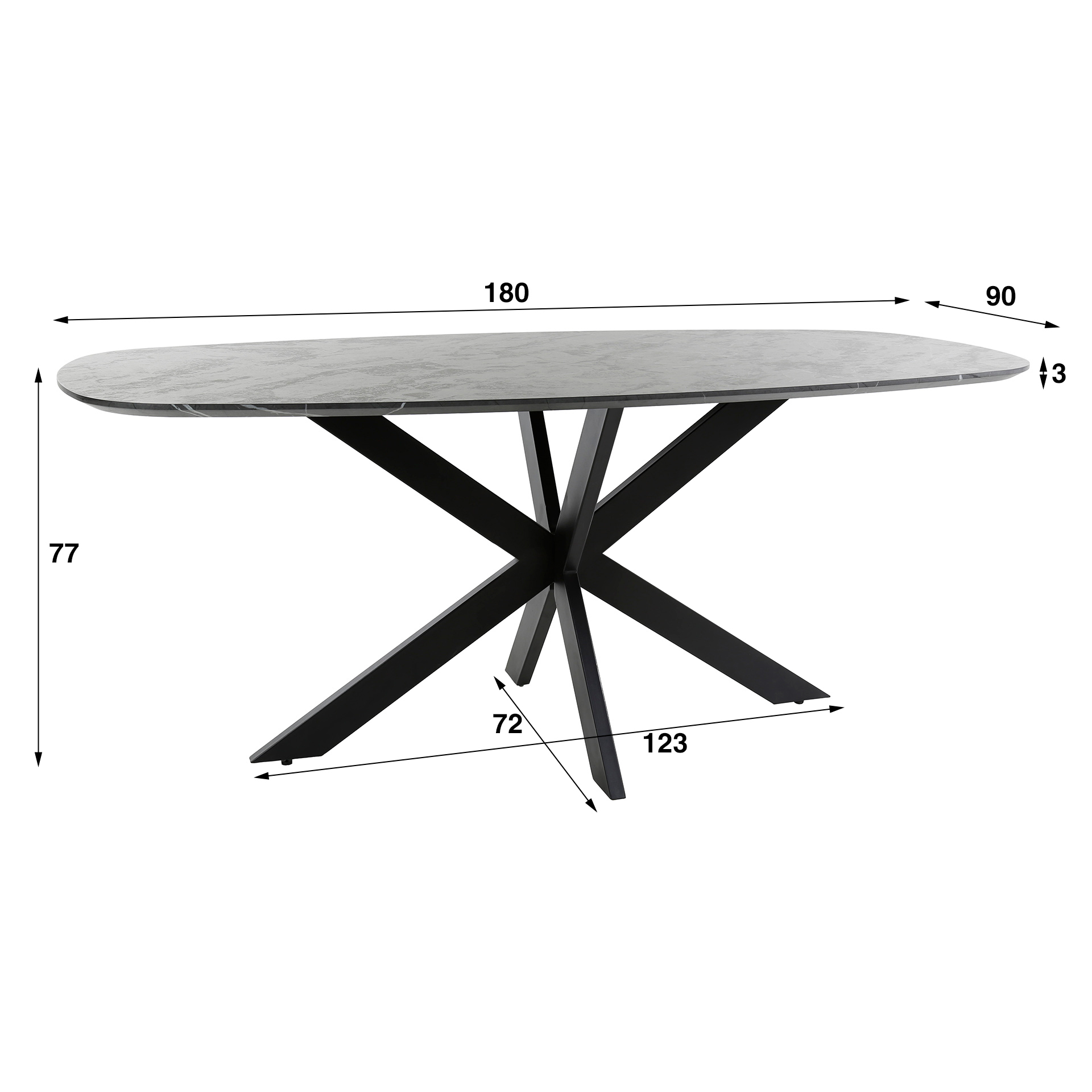 Dining room table 180 danish oval / 3D Melamine slate stone