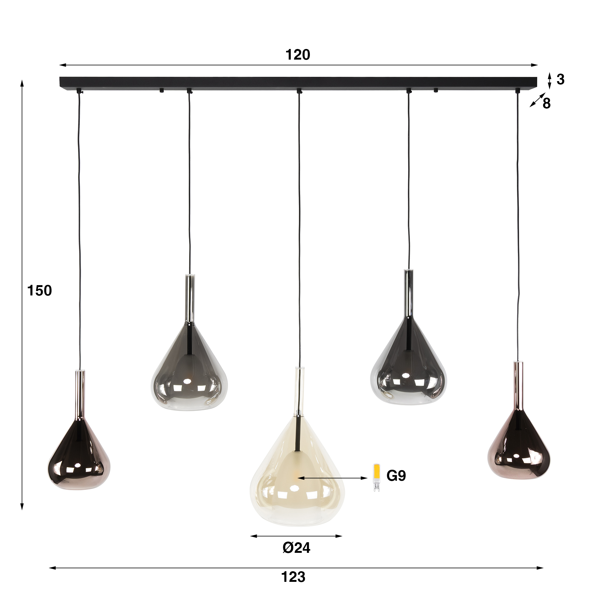 Hanging lamp Wings 5-light - Black