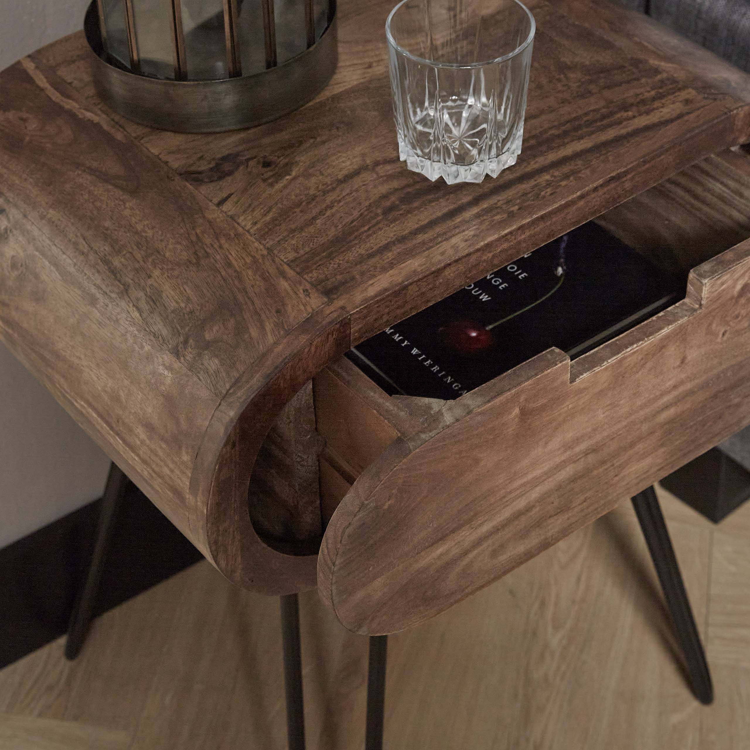 Bedside table barrel 1L / Solid mango sand color