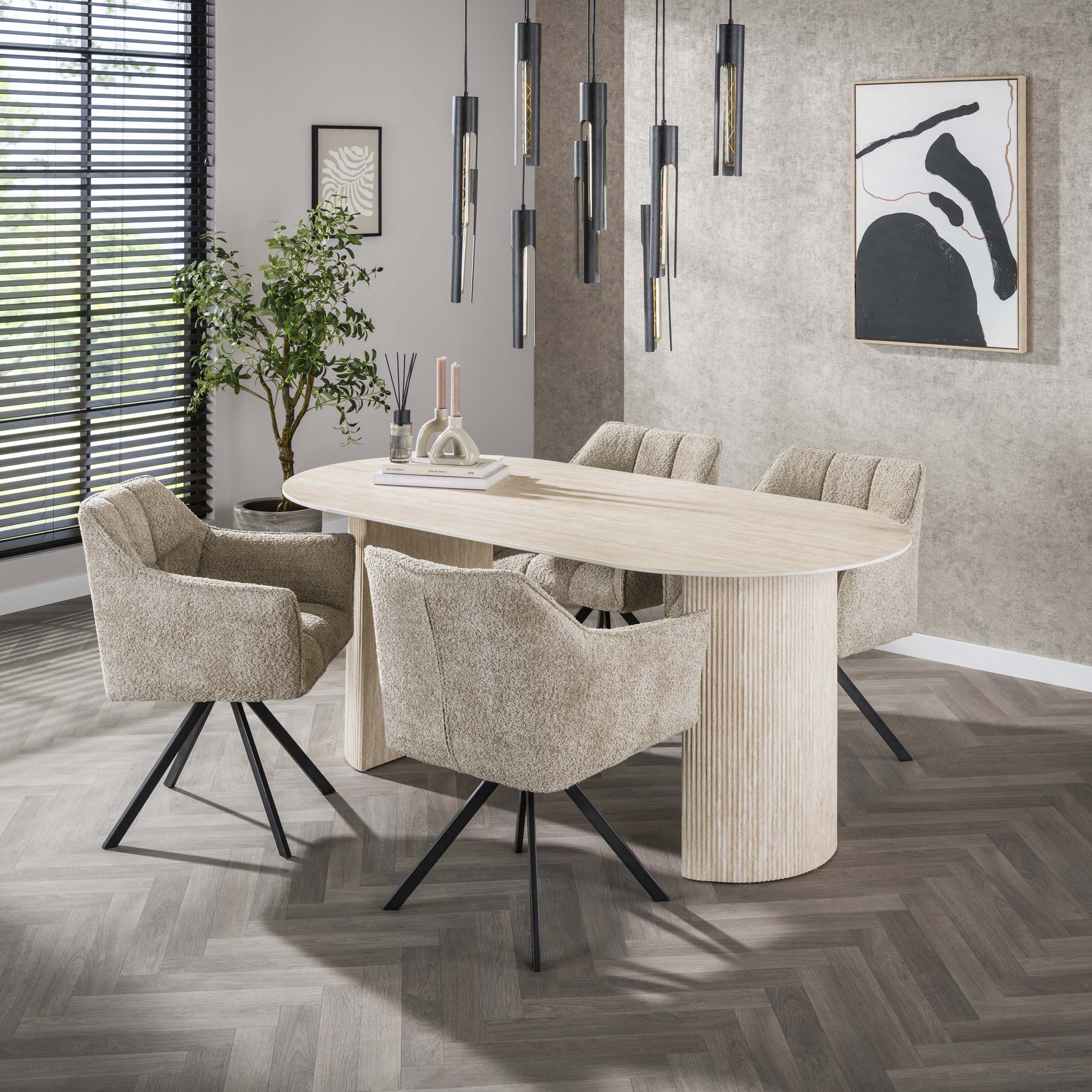 Romano Arch dining table flat oval 180 cm - Ceramic travertine