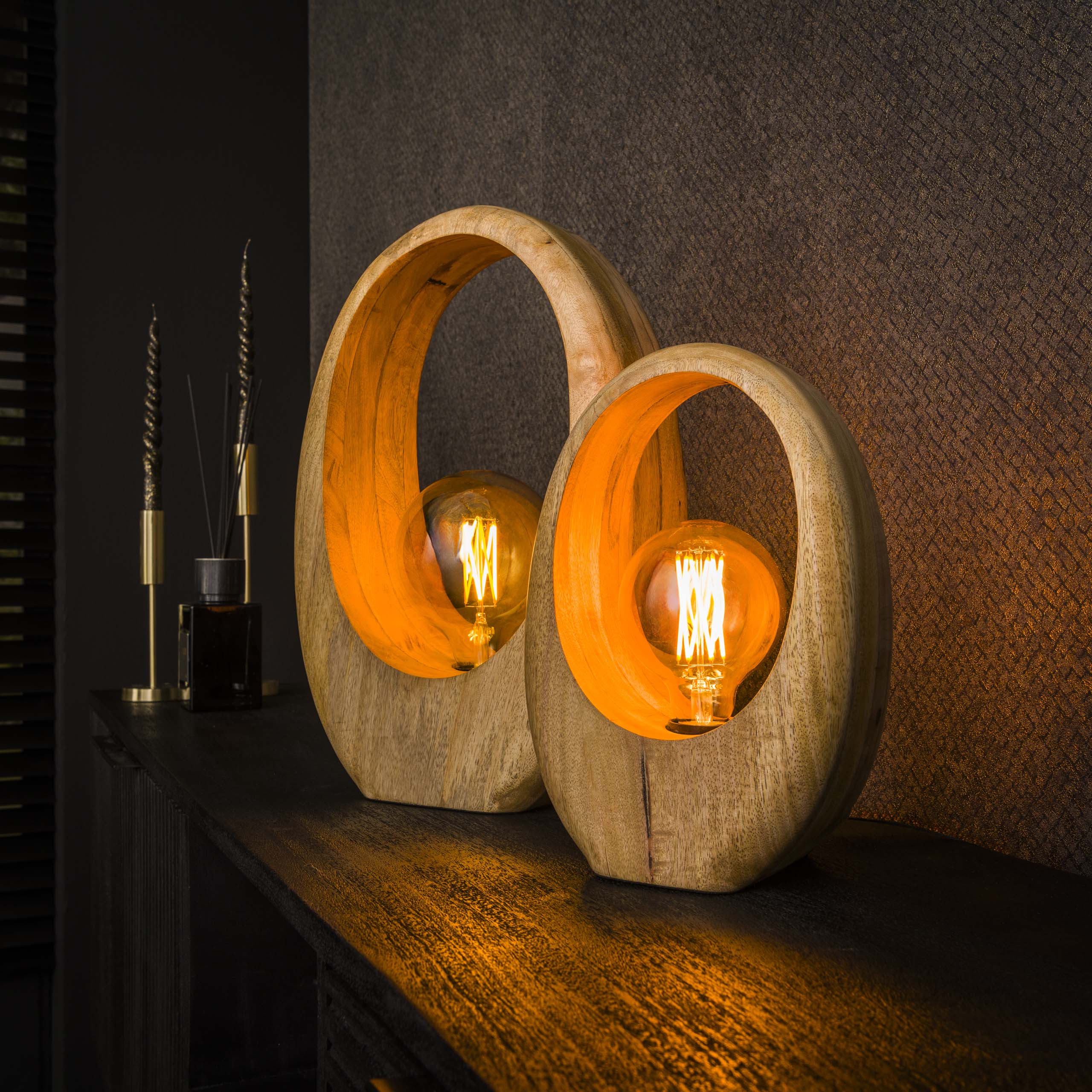 Table lamp 1L Arch wood / Solid mango natural