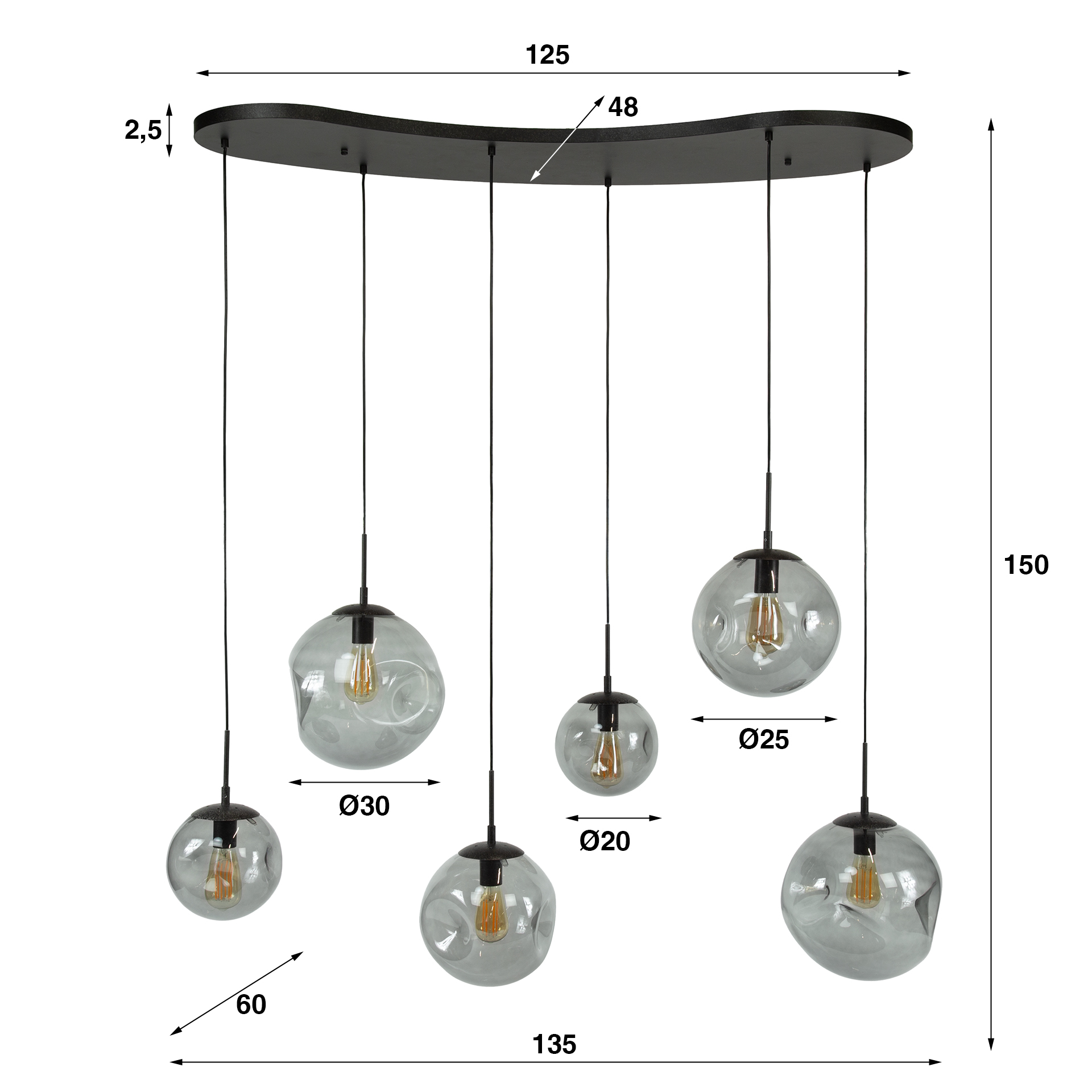 Hanging lamp Stellar Black 6-light - Artic black