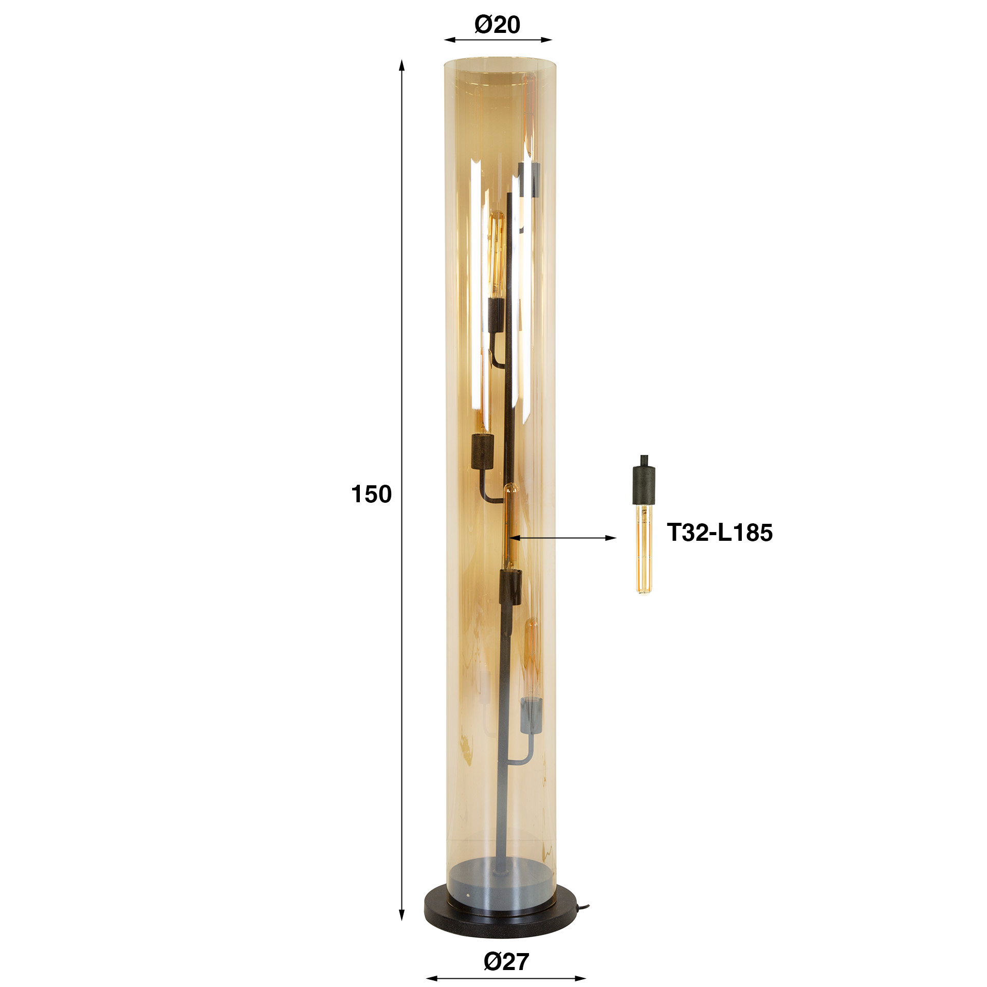 Floor lamp 5L tube amber glass / Artic black
