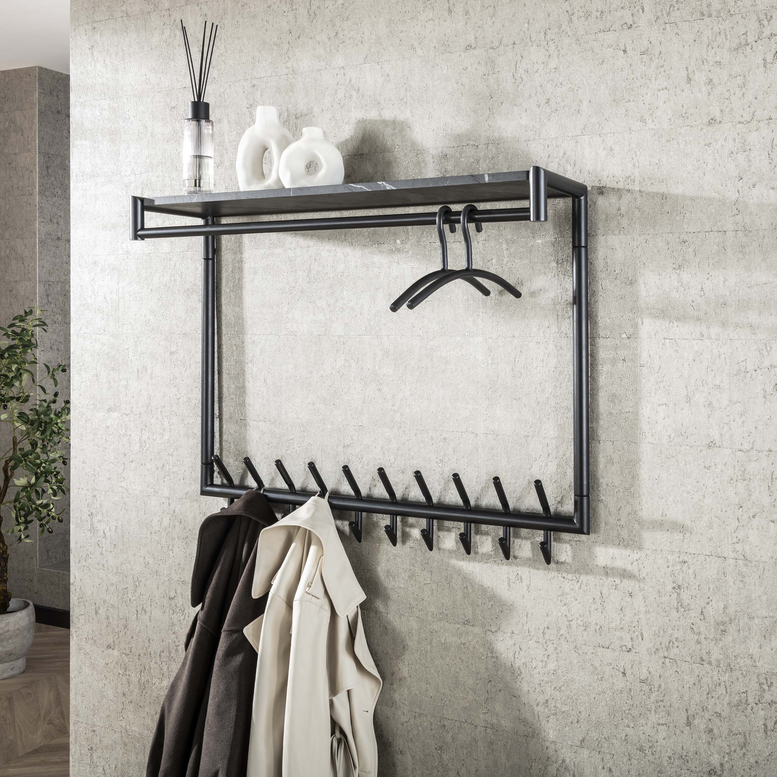 Coat rack Tenaro high - rod & hat shelf - 20 hooks