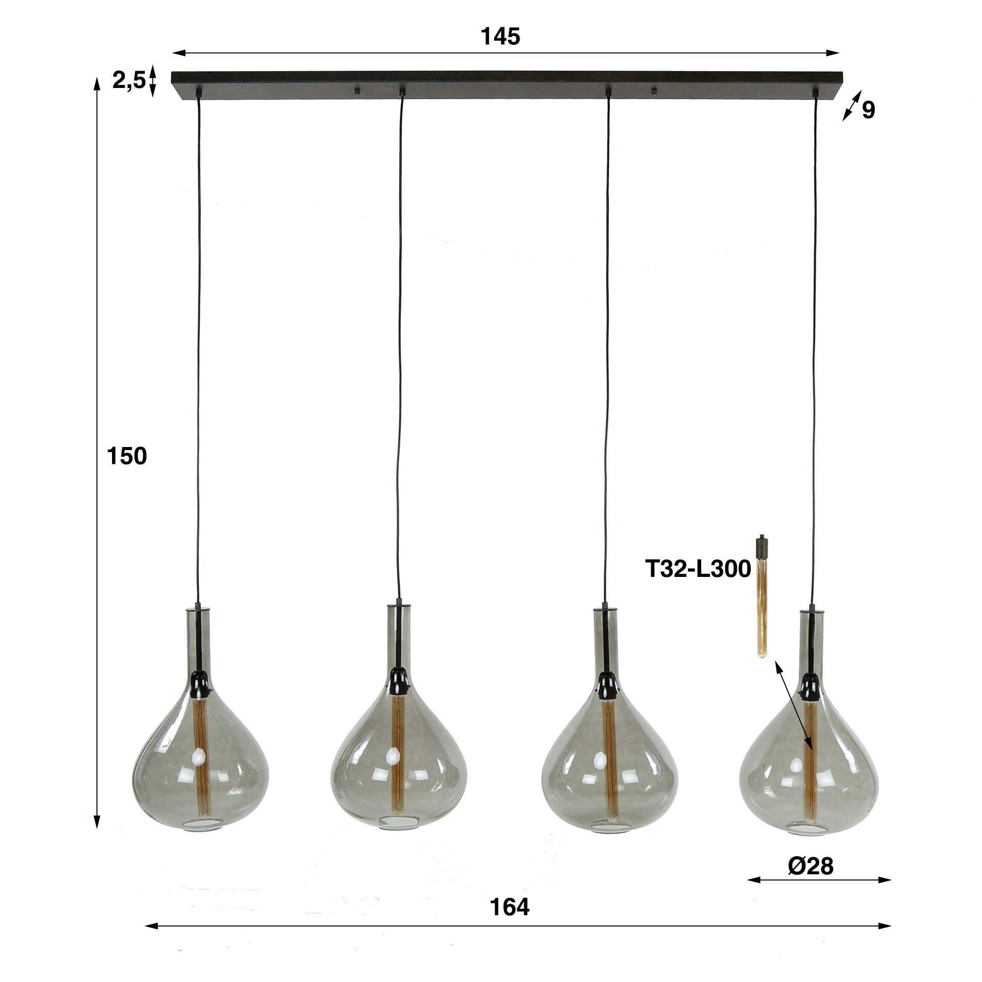 Hanging lamp 4L drop smoke glass / Artic black