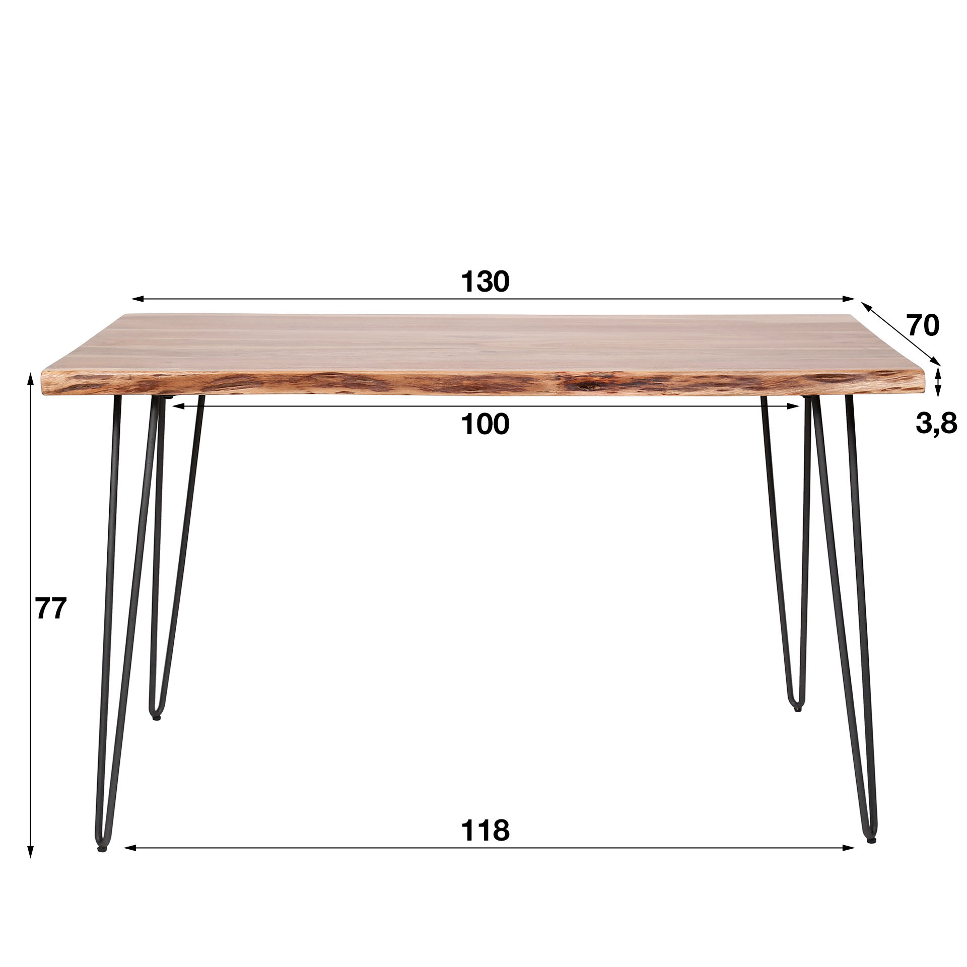 Dining room table edge 130 / Solid acacia natural